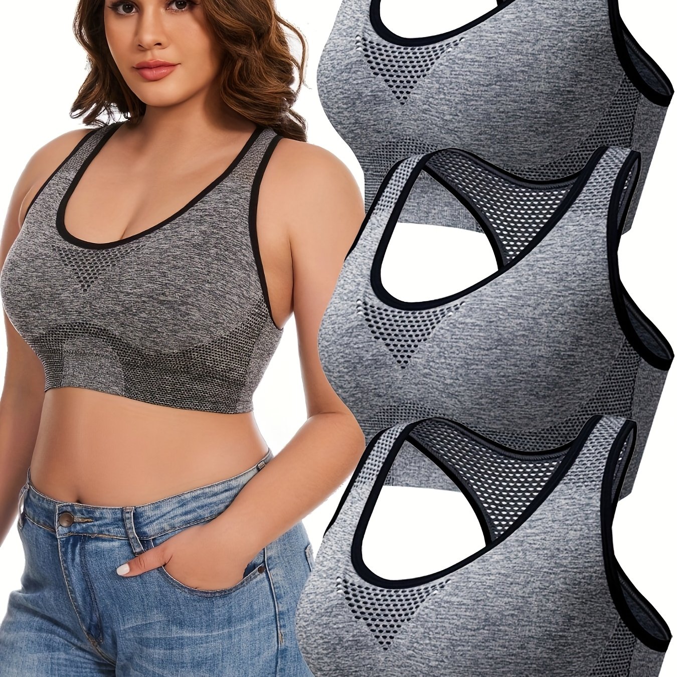 Cross-border Wireless Skin-friendly Seamless Hollow Size Bra Headband Style Breathable Sports Yoga Running Breathable Bra 3pcs Set