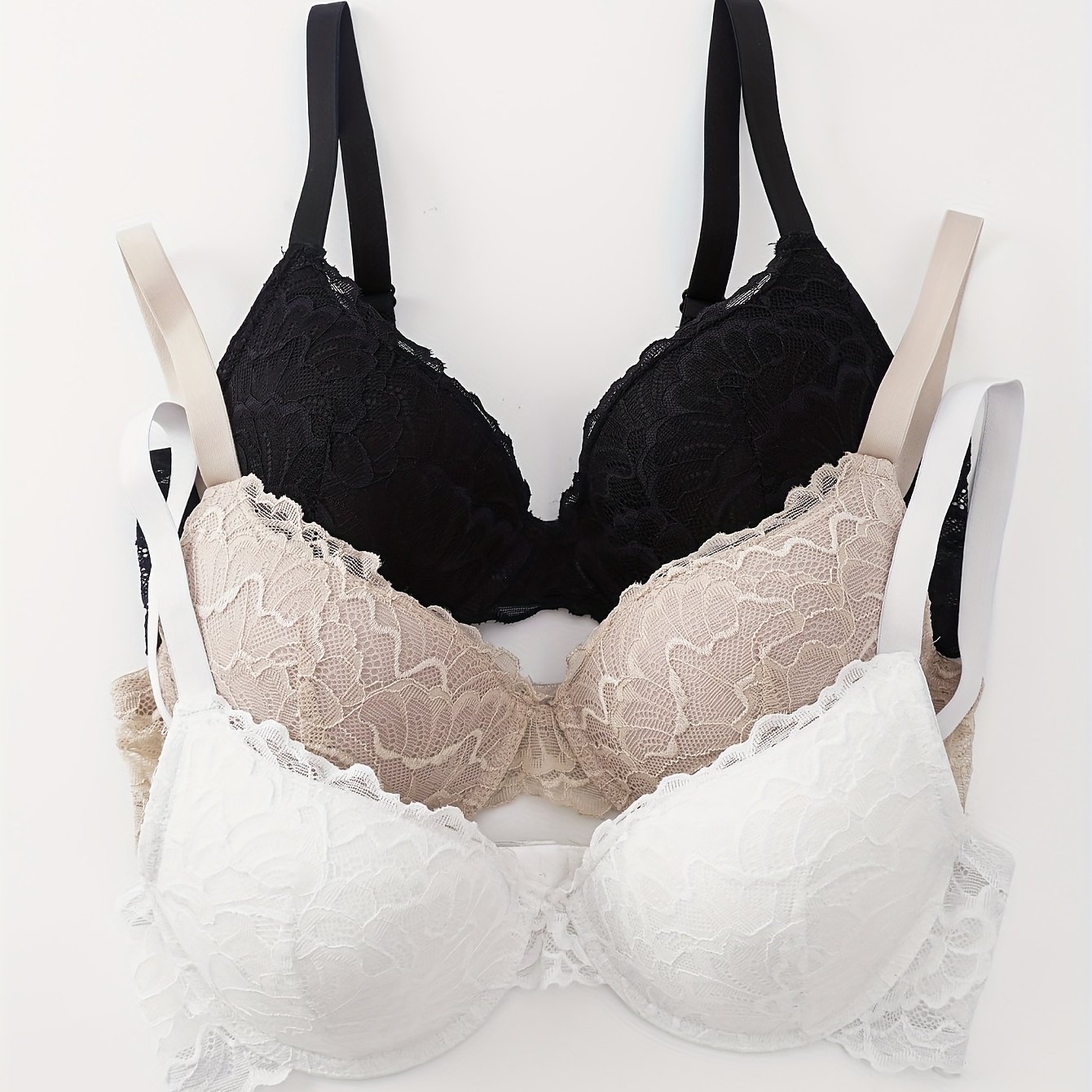 TEMU 3pcs Set Of Sexy Lace Women's Lingerie, Comfortable And Breathable Thin Cup, Supportive Bra For Women, Model 8909#