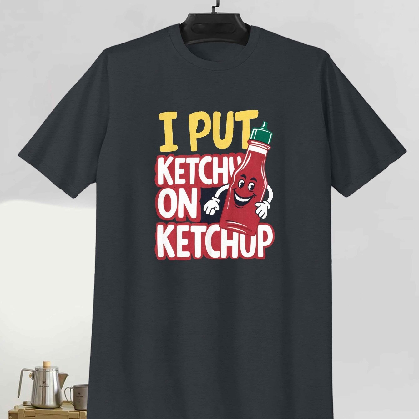 TEMU Herren-T-Shirt "Ich gebe Ketchup auf Ketchup" - Witziges Gewürz-Design, Weißes Kurzarm-Sommerhemd, Reguläre Passform, Maschinenwaschbar,