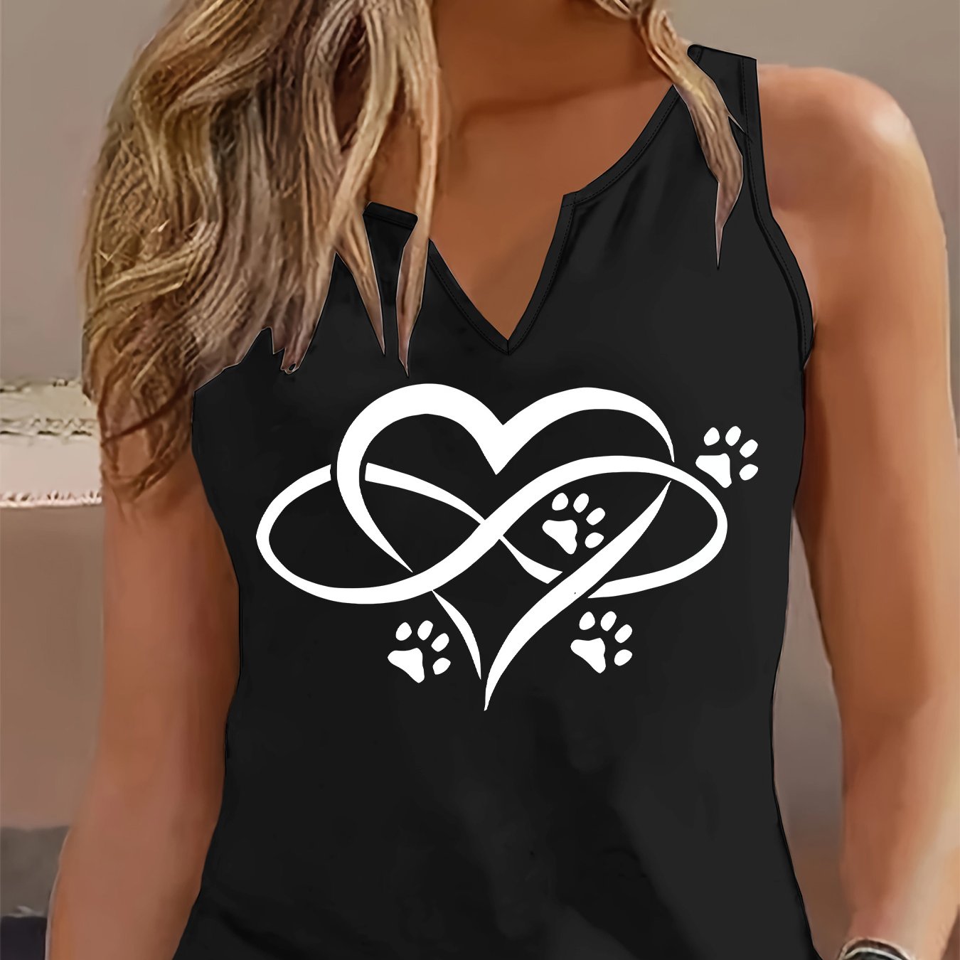 TEMU (052#) Women's Fashion Lightweight Tank Top, Heart Infinity Symbol Cat Paw Print Sleeveless Vest, Casual Versatile Comfortable Breathable Top