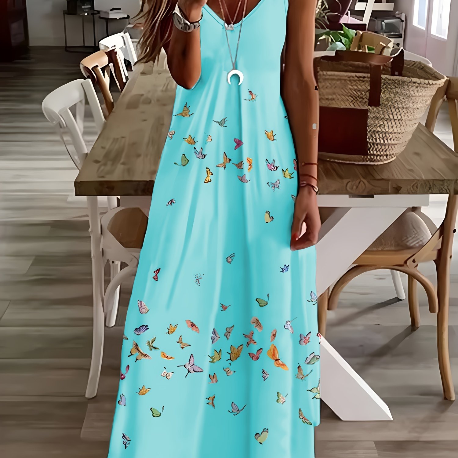 Plus Size - Plus Size - New Stylish Casual Printed Double-breasted Sleeveless Long Dress Plus Size Women's Clothing