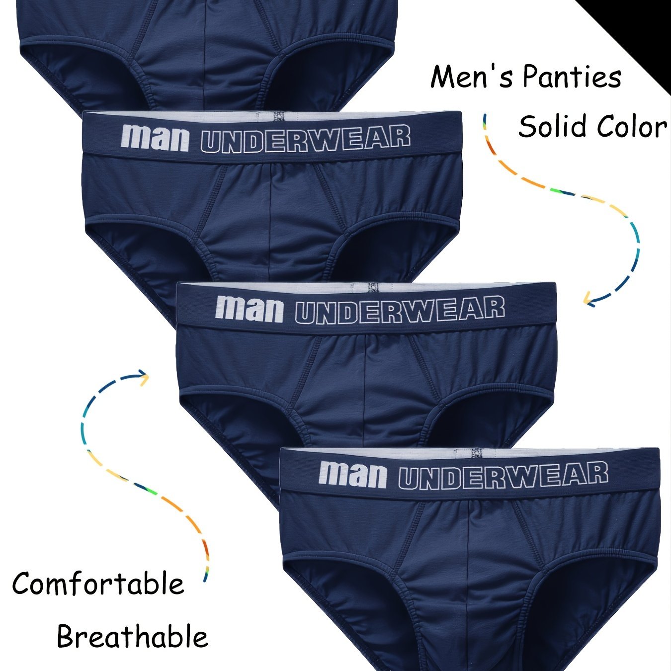 4pcs Men's Briefs Mid-waist Solid Color Men's Underwear Sexy Men's Shorts