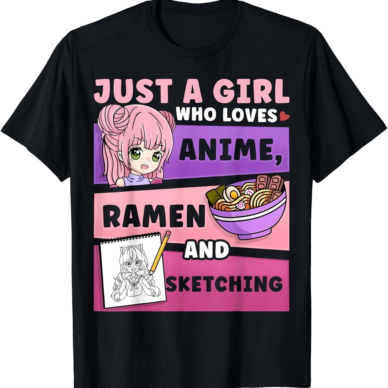 TEMU Anime Who Anime Ramen And Casual Neck Medium Stretch Fabric Print For Adults-unisex Holiday Gift Casual Outing 2026 New Style T-shirt 180g