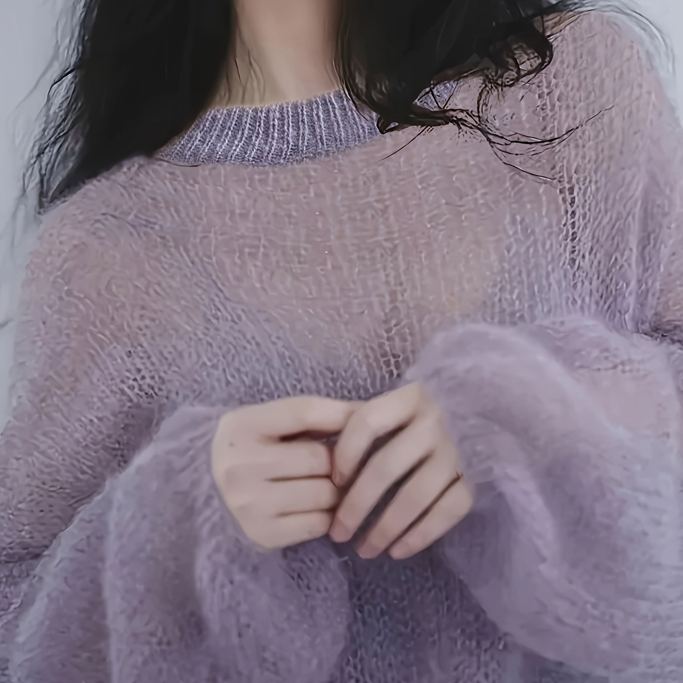 Women's Casual Sweater - Round Neck Drop Shoulder Long Sleeve, Soft Lavender Solid Color, Regular Fit Spring/summer Pullover, Collection, Everyday Wear, Drop Shoulder Style, Comfortable Fabric