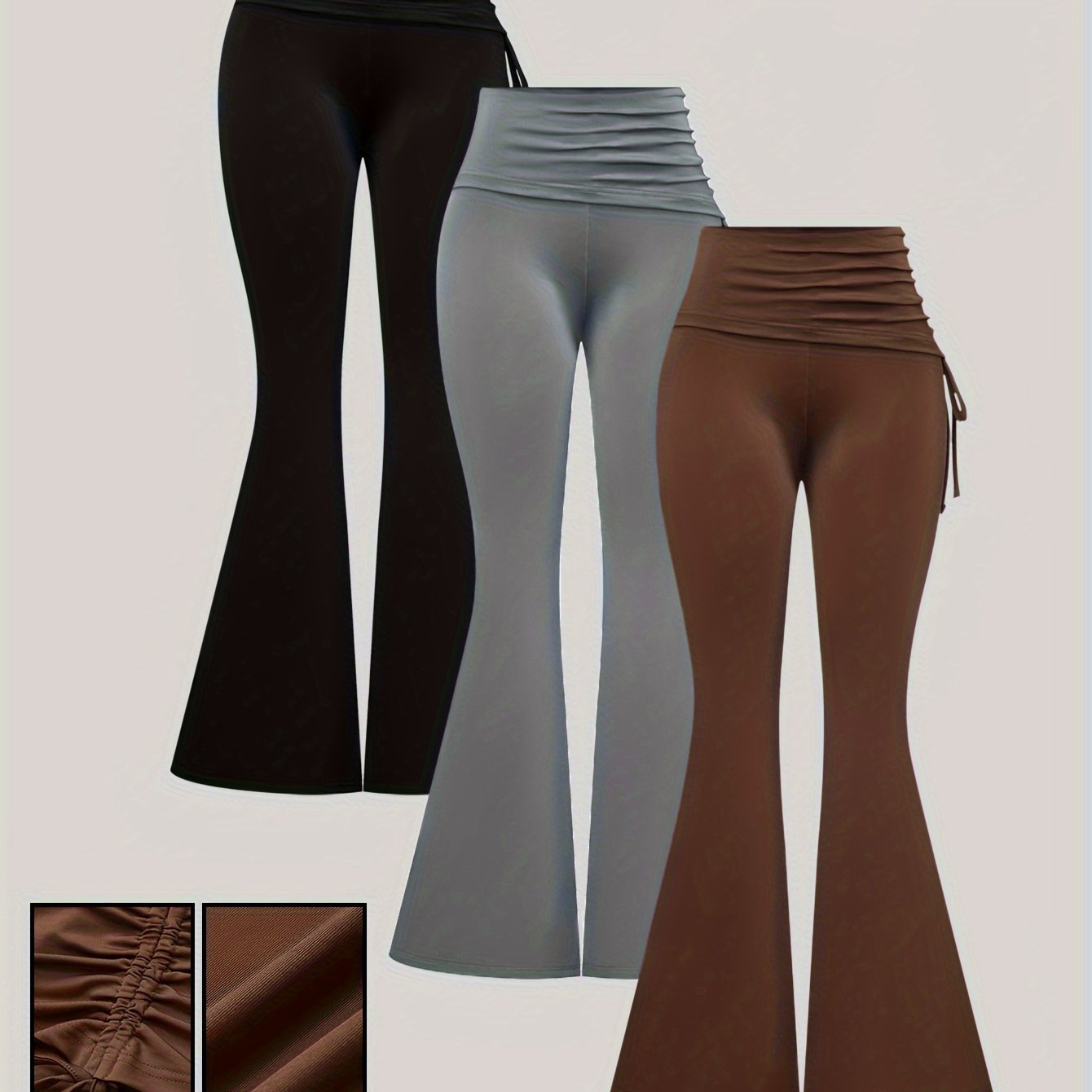 E-shop 3er-Set Damen Schlaghosen in Voller Länge & Bootcut Schlaghosen - Elegante Unifarbene Passform für Frühlings- Sommeroutfits - Maschinenwaschbar