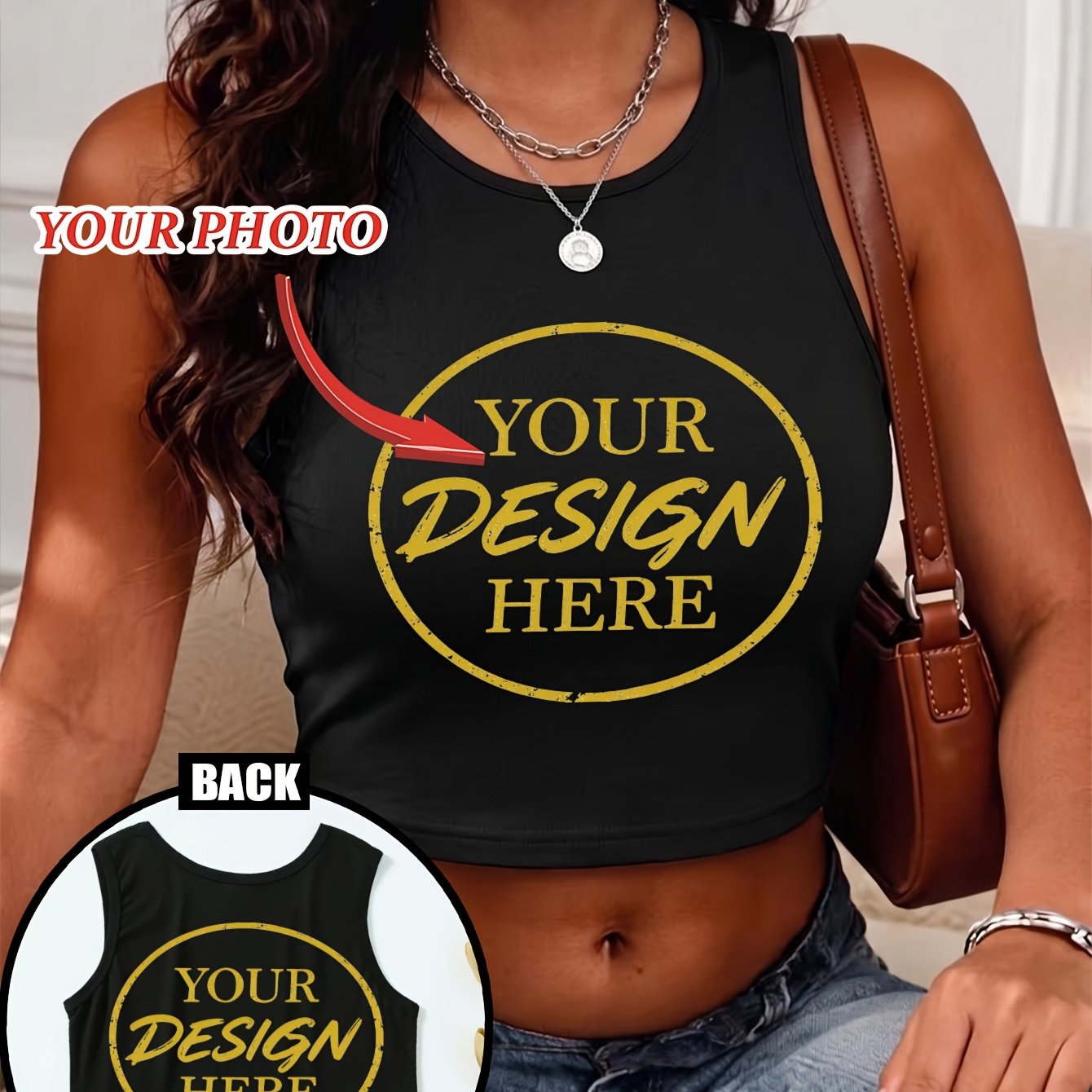 TEMU Canotta casual da donna personalizzabile fai da te, nuovo bellissimo top corto aderente personalizzato con motivo fronte-retro, e dietro possono