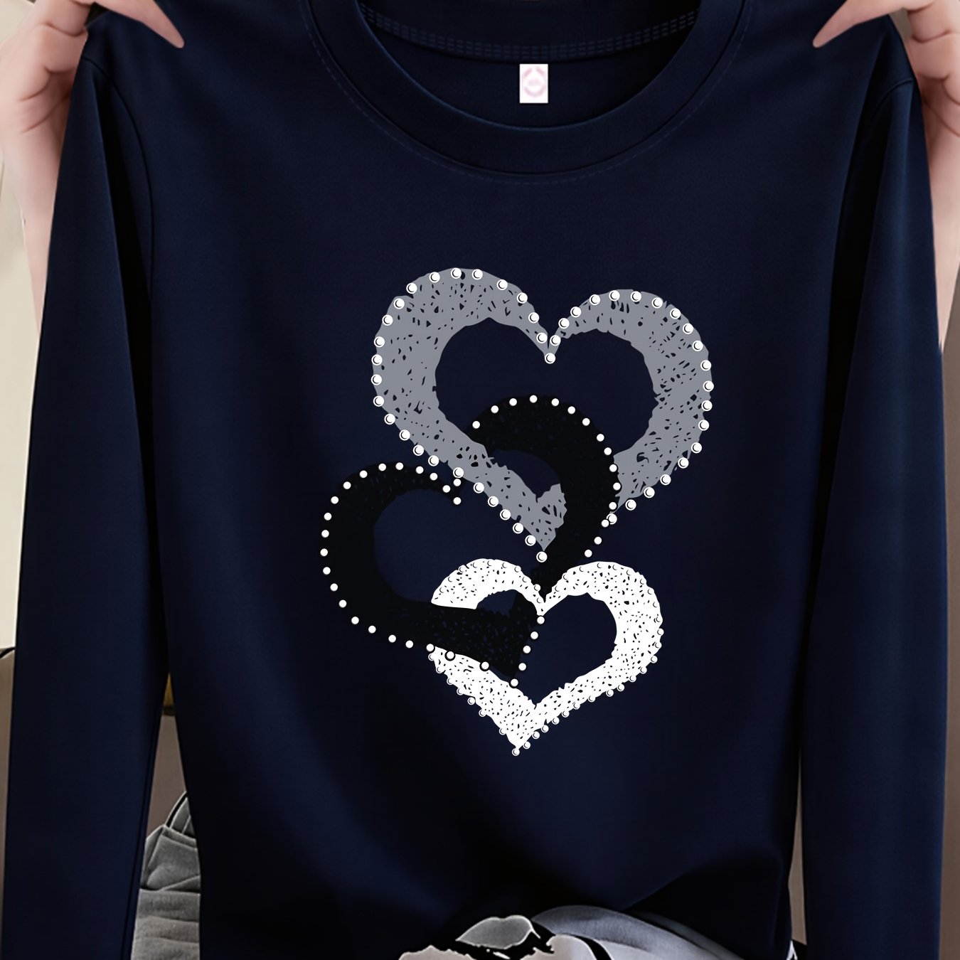 TEMU Spring, Autumn, Winter Simple Round Neck Fashionable Loose-fit Versatile Casual Long-sleeve T-shirt For Women, Printed Inner Layer Base Tee