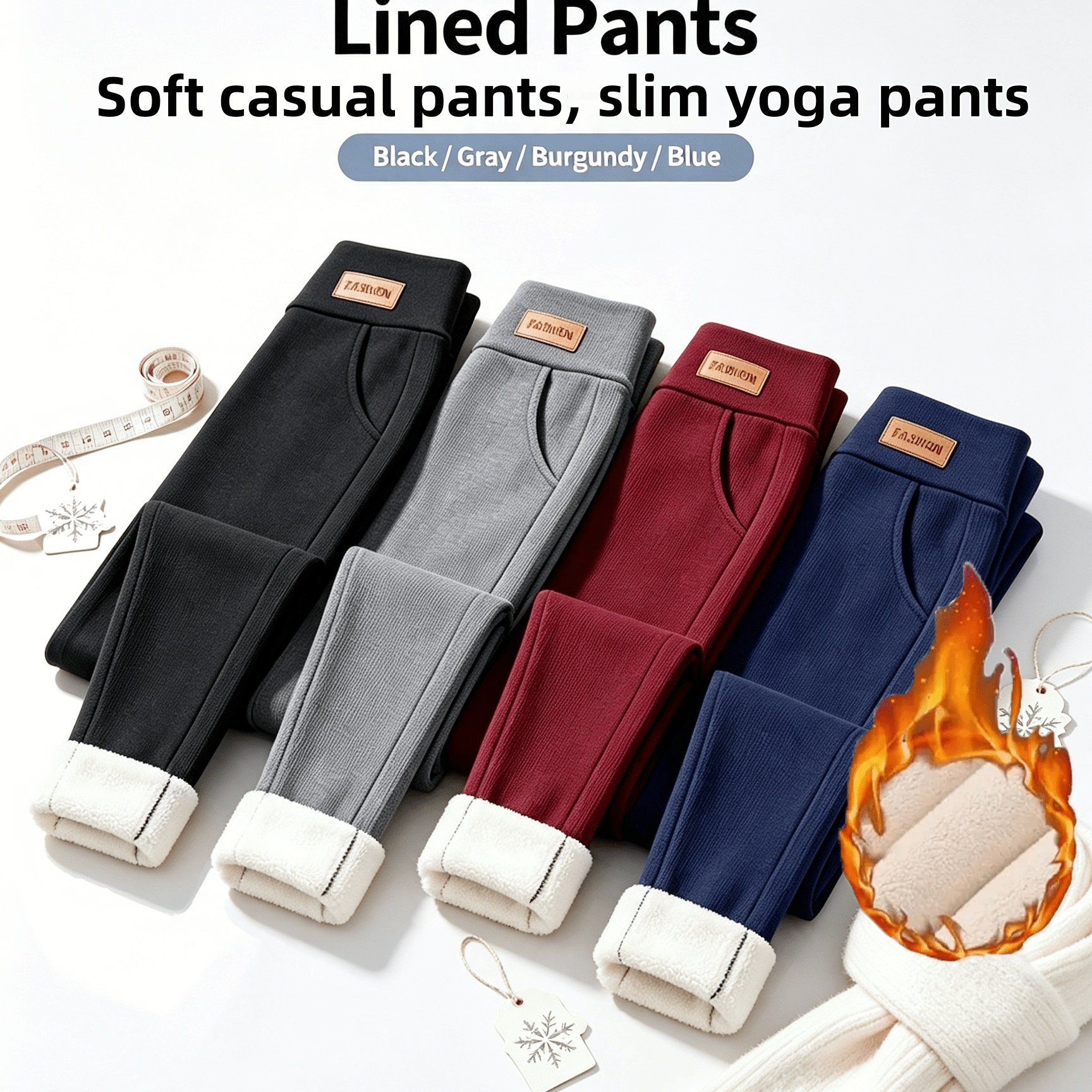 TEMU 4-pack Women Thermal Lined Leggings, High-waist Warm Winter Pants For Women, Lined Thermal Jogger Pants, Tummy Control Cold Weather Leggings