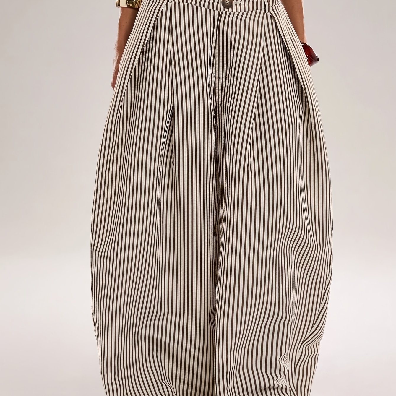 TEMU Women's Casual Bohemian Style Vacation Pants, Striped Loose Fit Long Trousers, Suitable For , Daily Wear, And Autumn Outfits