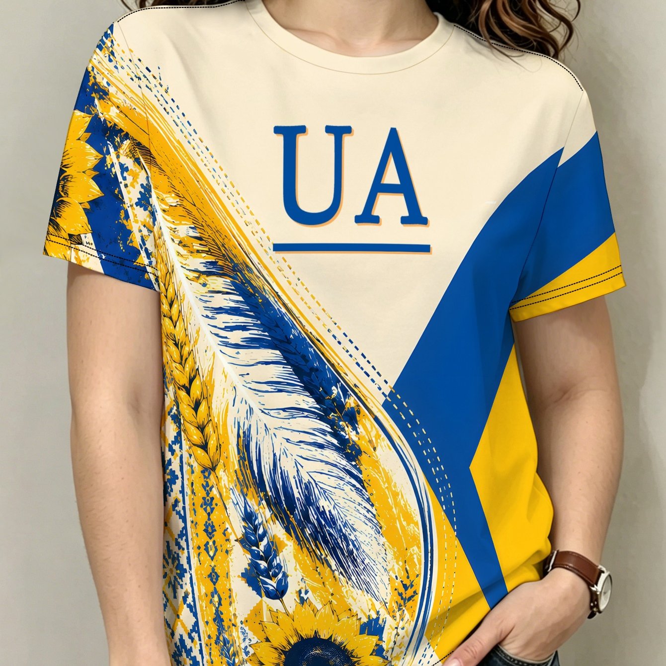 TEMU Sunflower Shield Collage Women's Casual Short Sleeve T-shirt