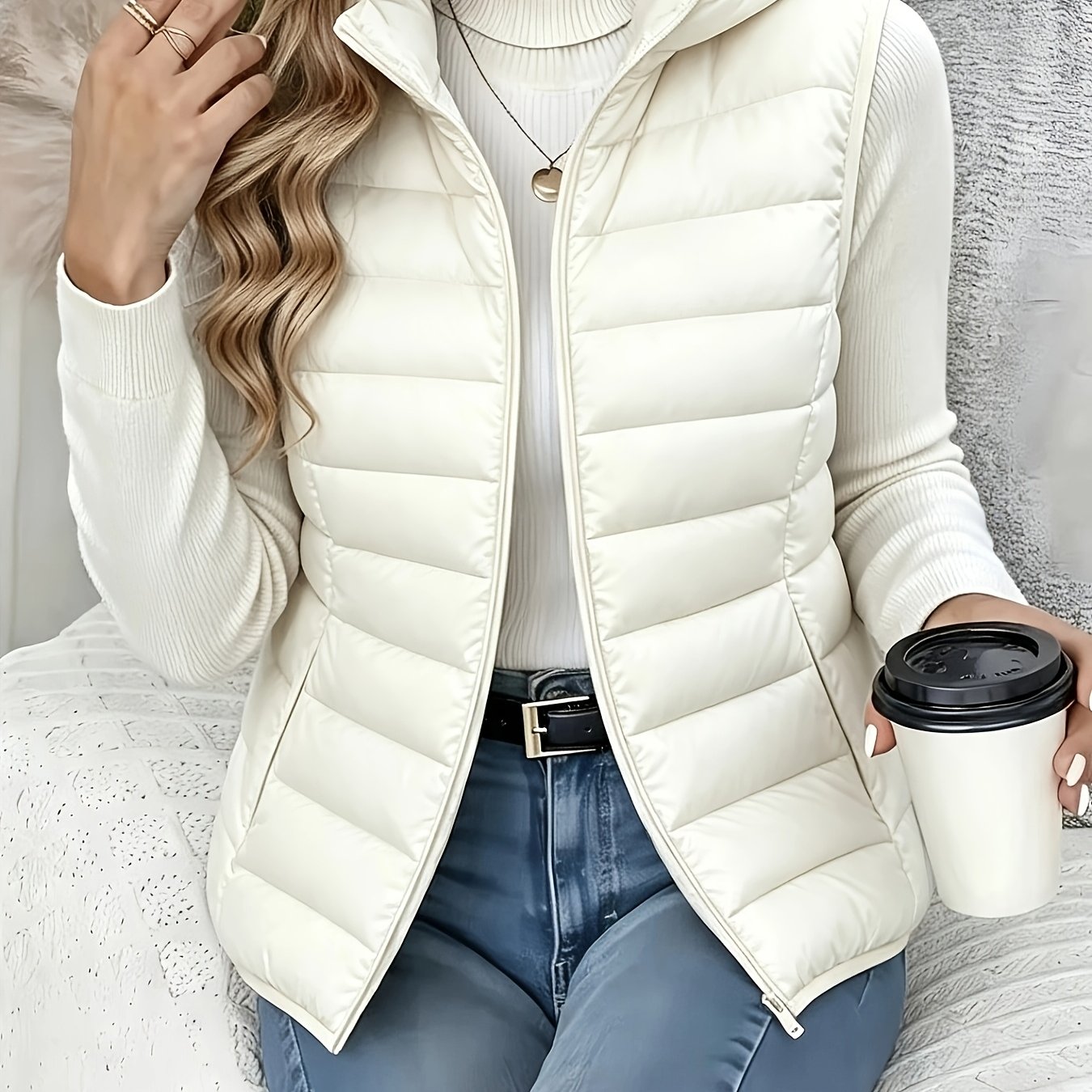 TEMU Women's Hooded Vest For Spring, Autumn, And Winter, Lightweight Collar Zipper Sleeveless Waistcoat, Versatile Top For Daily Commuting, Dates,