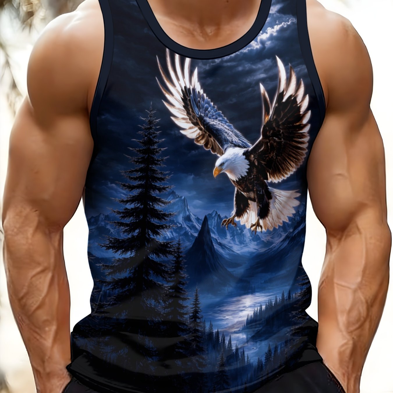 TEMU Fashionable Men's Round Neck Sleeveless Vest, , Breathable For Daily Wear