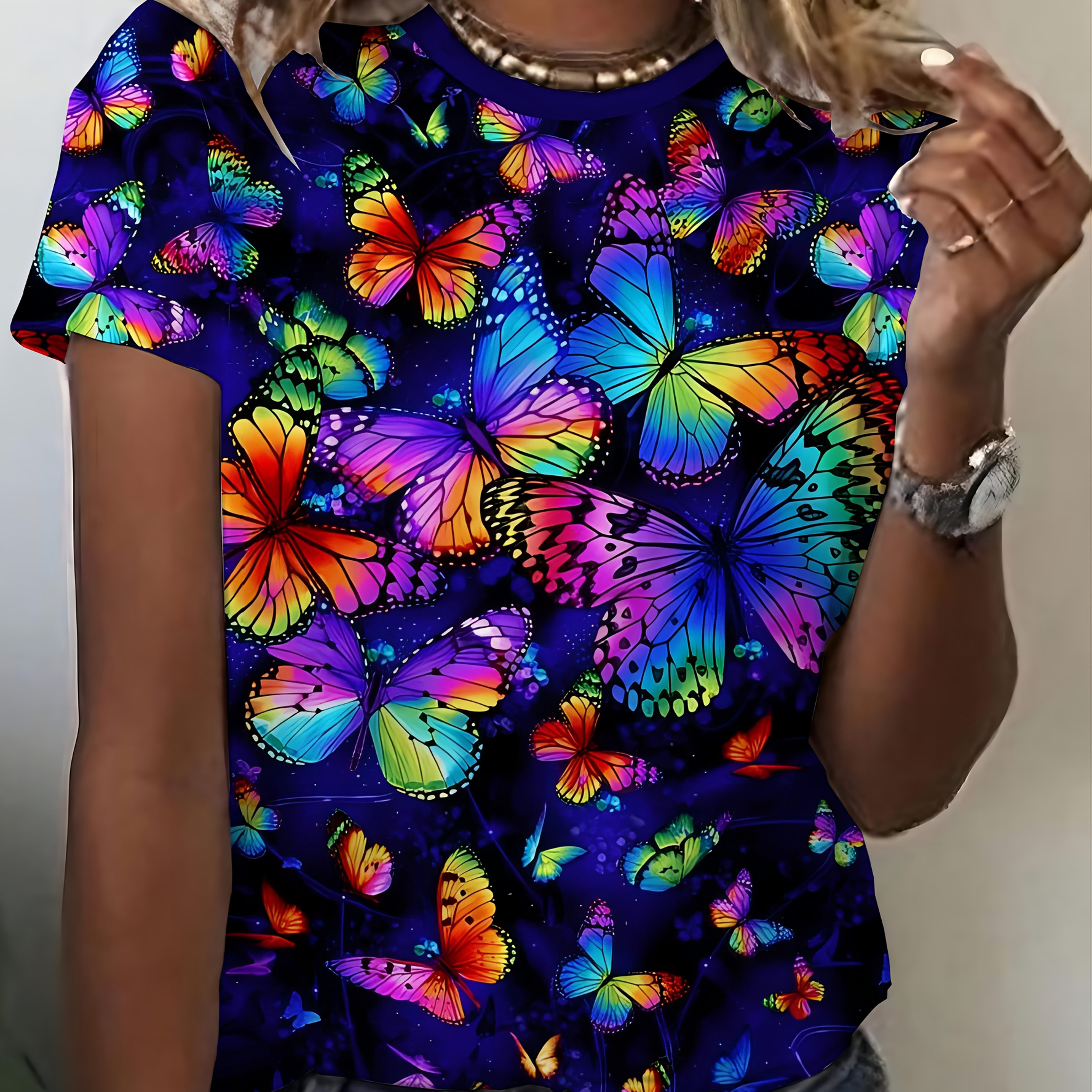 TEMU Pattern Print Design, Women's Fashion T-shirt, Women's Casual And Comfortable Round Neck Top, As A Gift