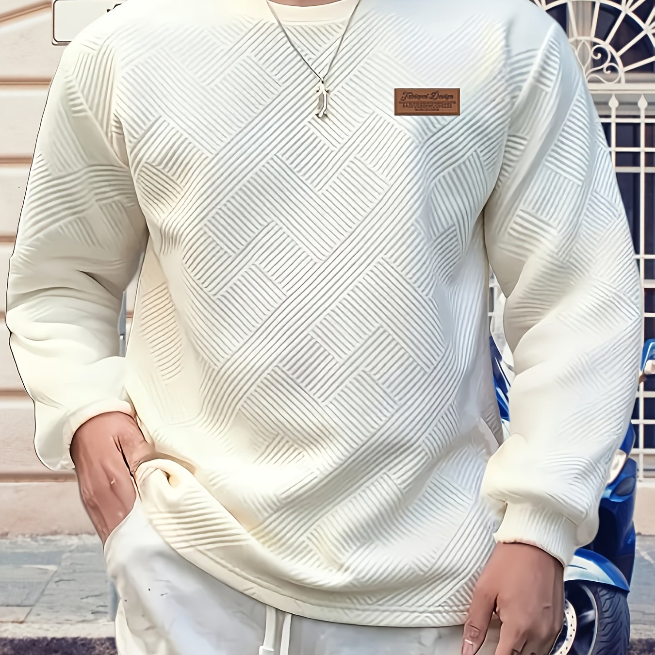 Image of Men's Gift, Men's Fashion Heavyweight Jacquard Crew Neck Long Sleeve Sweatshirt, Casual And Comfortable Top For Spring And Autumn, Daily