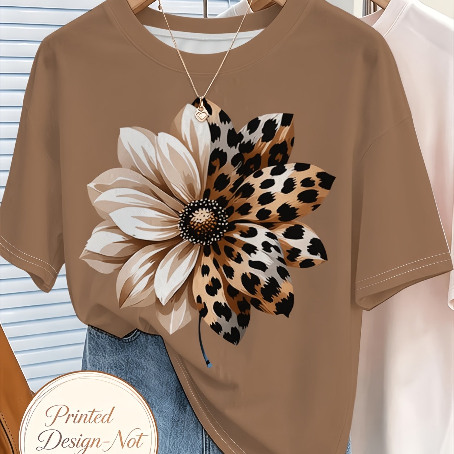 TEMU Plus Size, Plus Size Women's T - Shirt, Mixed Color, Multiple Specifications , Polyester Material, Artistic Leopard - Floral Print, Stylish &
