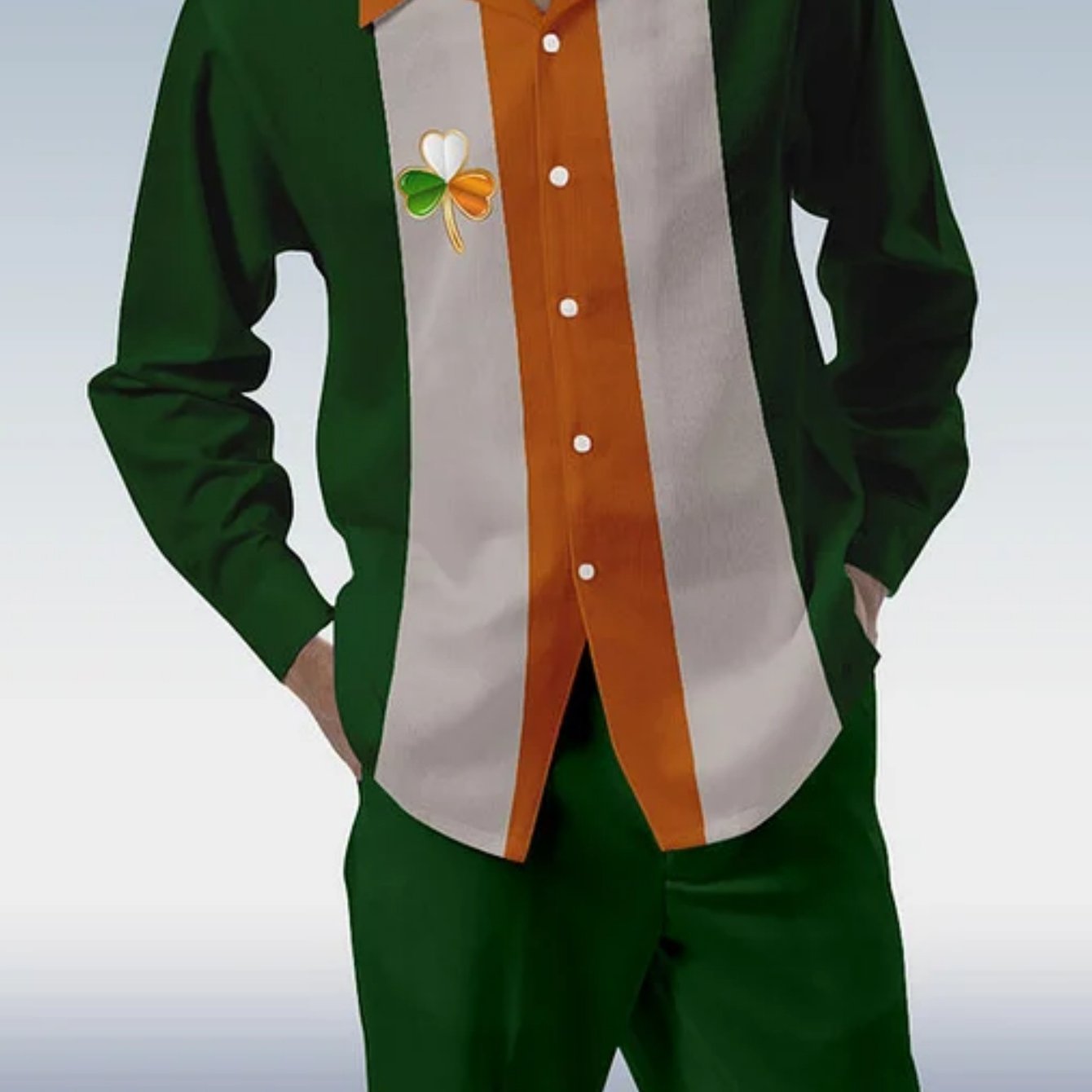 2026 Spring/summer : Multi-colored , Irregularly Shaped Men's Casual Sports Suit | Featuring A Stylish, Retro-inspired Long-sleeved Top And Solid-colored Loose-fitting Casual Pants, Wear, Walking