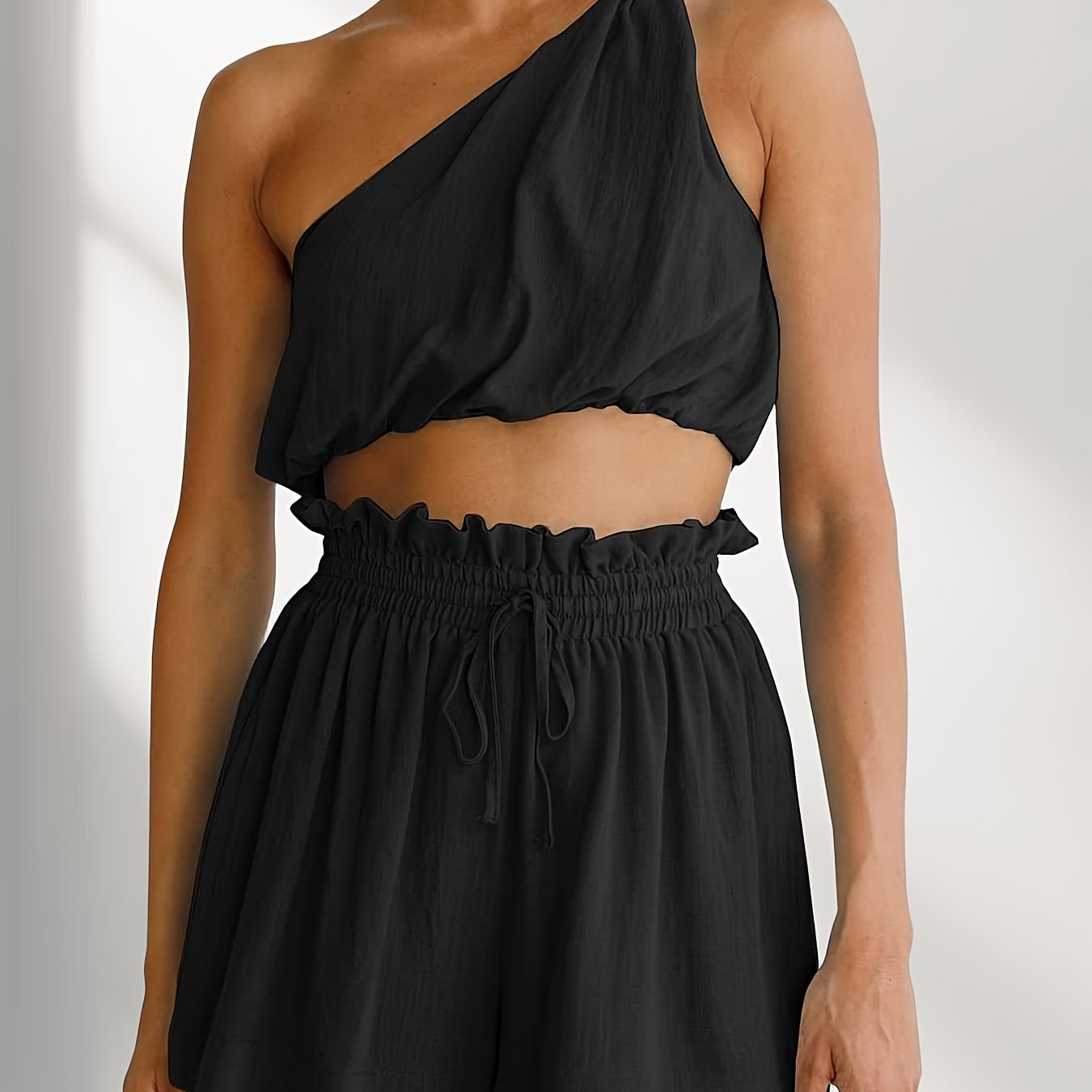 Image of Womens 2pcs Outfits Matching Sets 2pcs Crop Tops And Paper Bag Waist Shorts Sets Summer Outfits