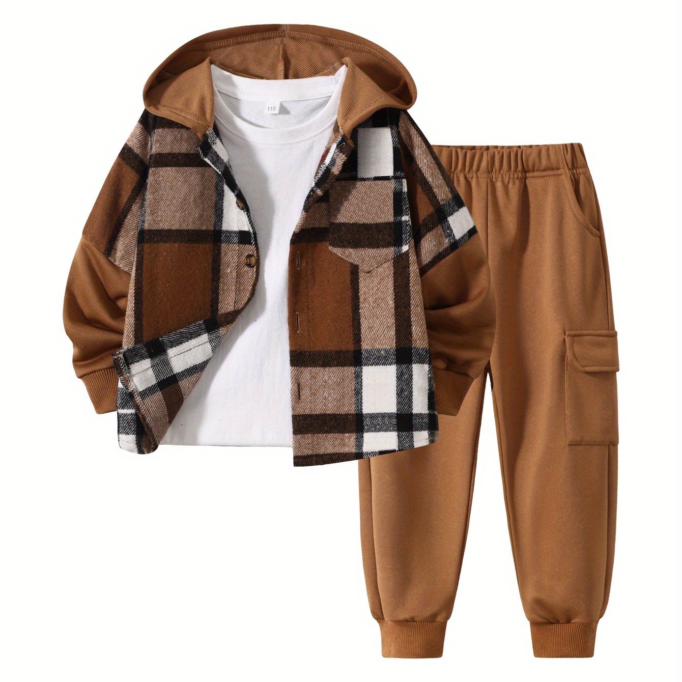 TEMU 2pcs Fall/winter Boys' Fashion Set New Arrival Boys' Clothing Long-sleeve Hooded Sweatshirt Jacket Fashion Workwear Pants Set Ages 4-14 Holiday