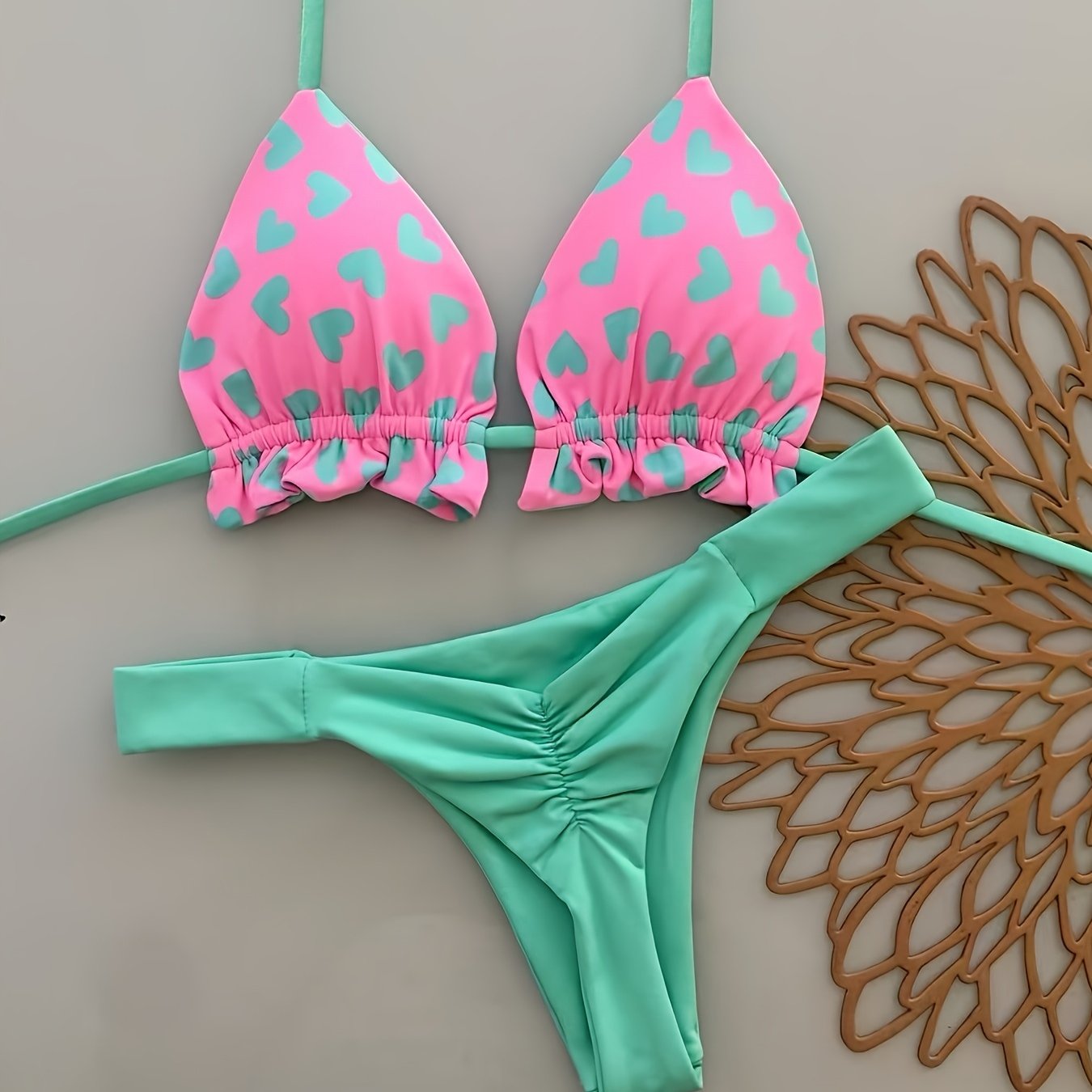 TEMU Bikini de en color verde polvo y verde de , traje de baño de vacaciones para