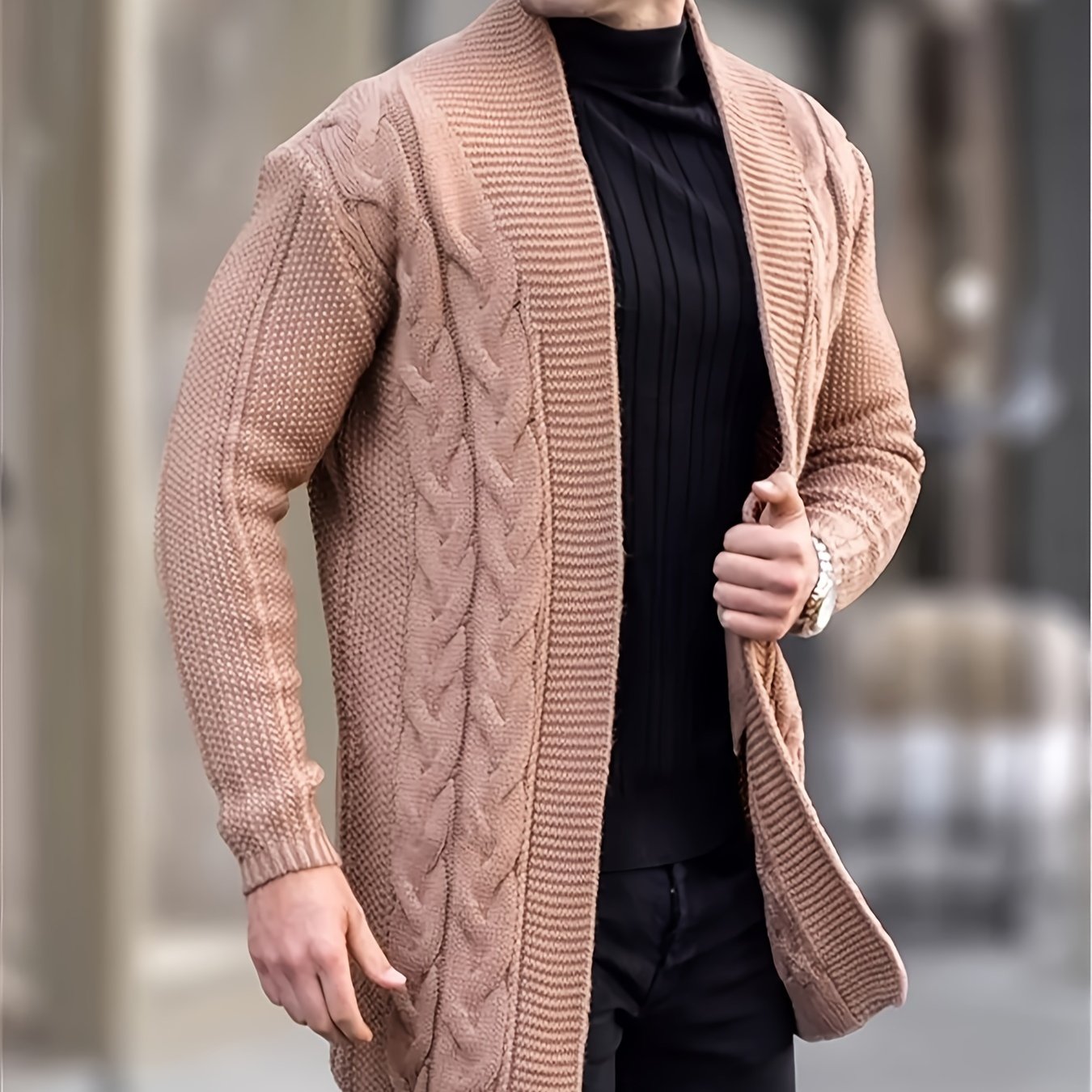 Plus Size Chaqueta Punto Cable Sólido Hombre Doble - Temu