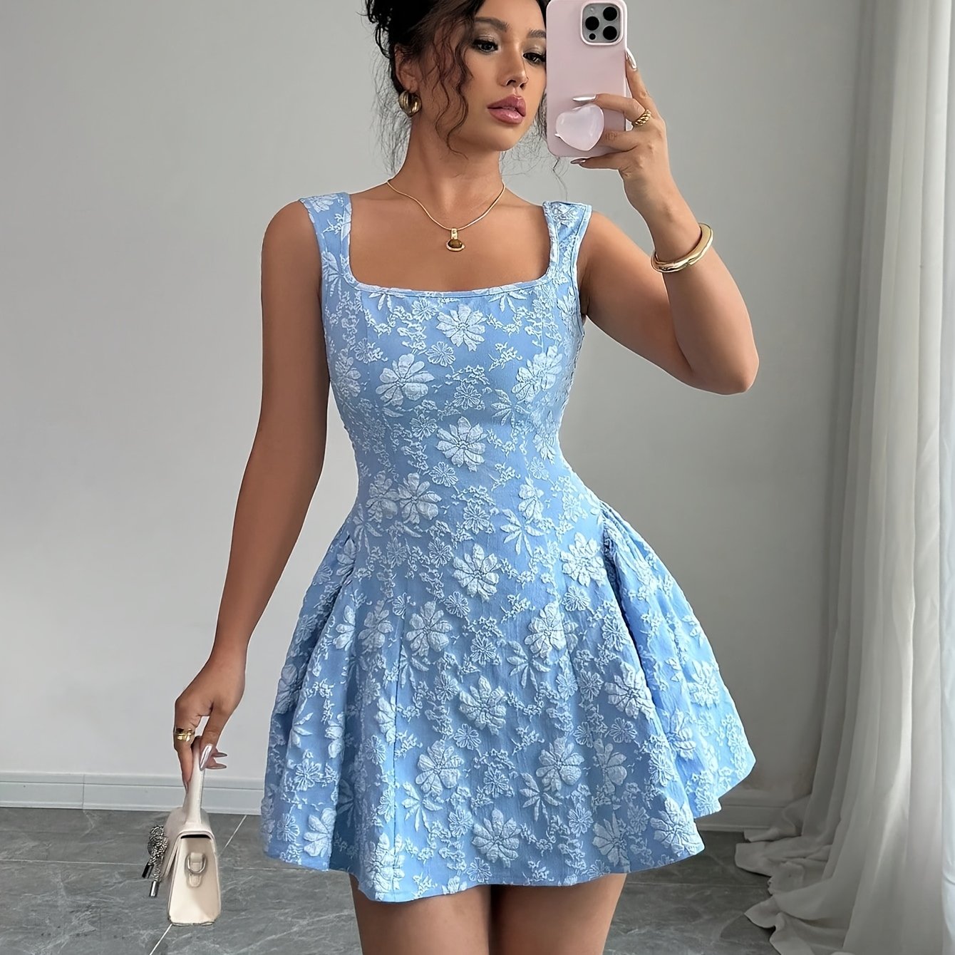 TEMU Vestido ajustado de cuello bordado para mujer