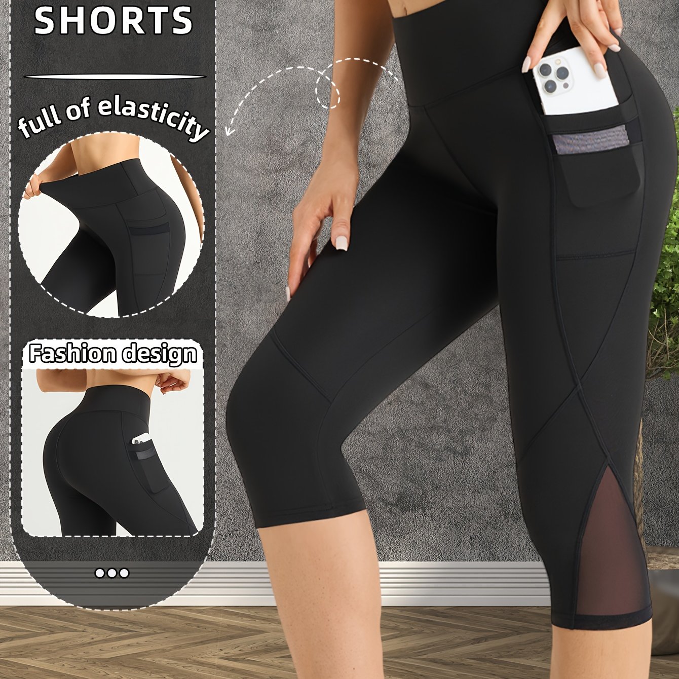 TEMU New Women's Fashionable Yoga Shorts, High-waist Outdoor Sports Pants, Tummy Control Butt Lifting Tight Leggings, Comfortable Breathable
