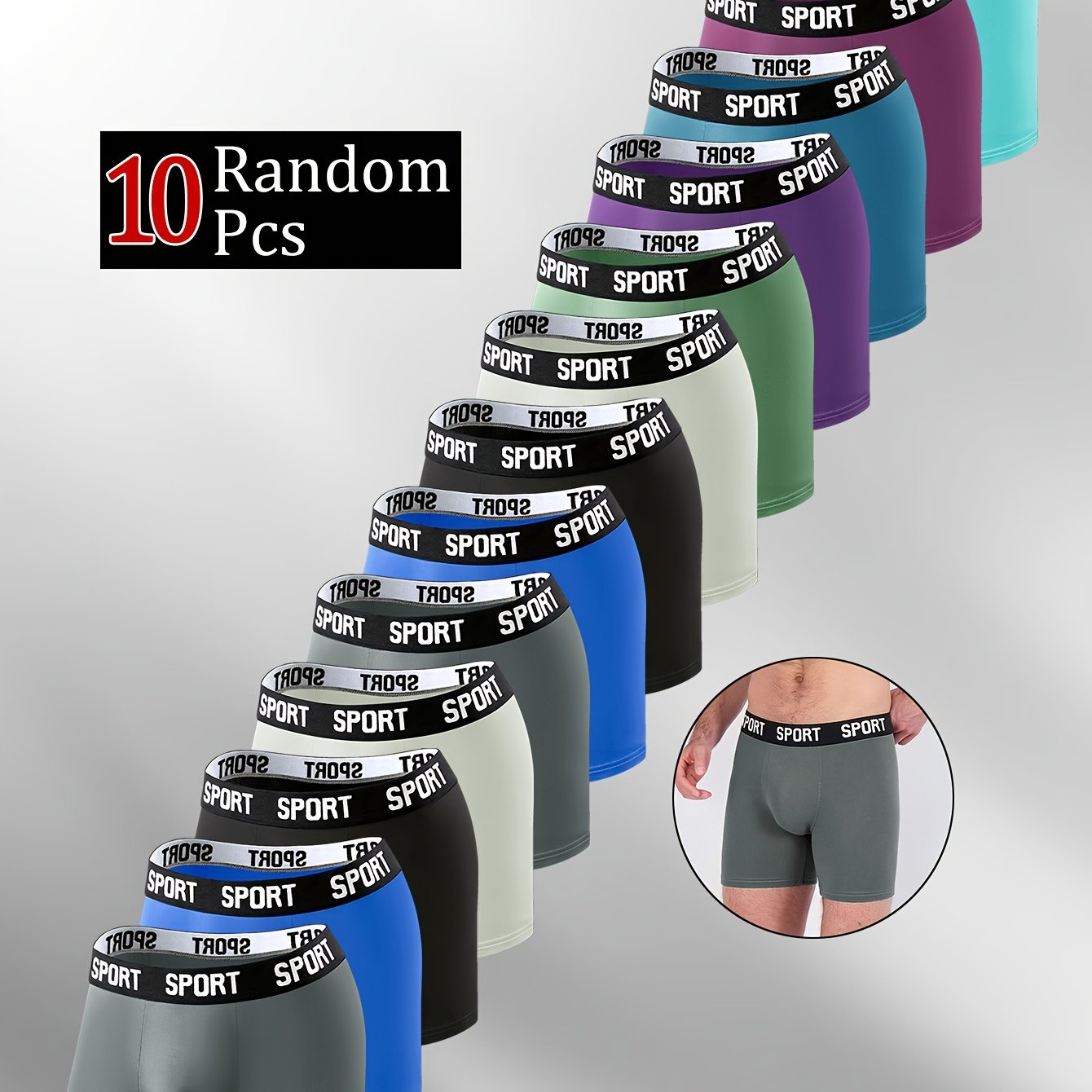 TEMU Willekeurige 10 stuks heren trainingsboxershorts lange stijl, zachte en comfortabele stof, vriendelijk en onopvallend, geschikt voor dagelijkse