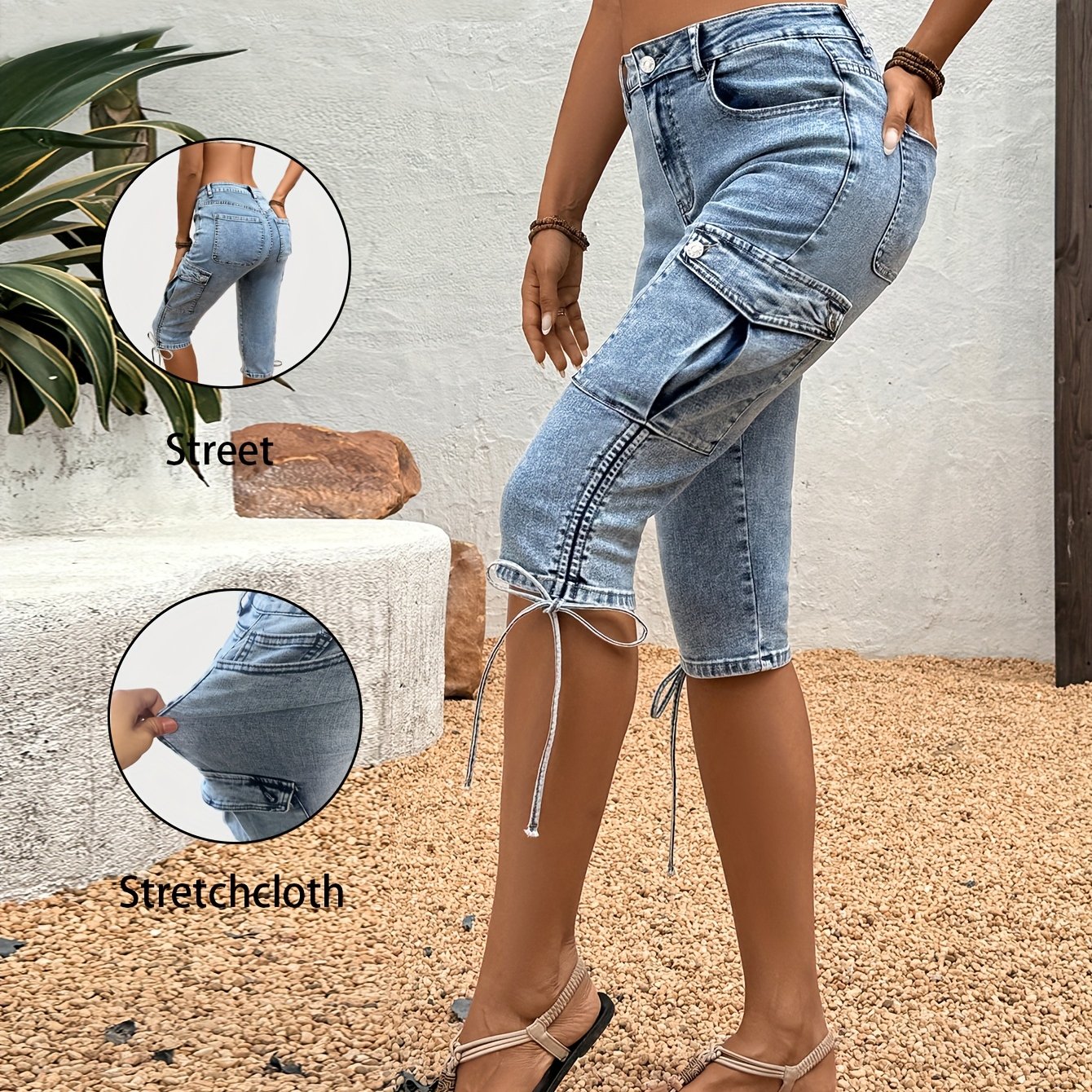 Image of /4 6-section Mid-length Shorts Casual Cargo Pants Elegant Denim Shorts Women's Hot Pants 18517