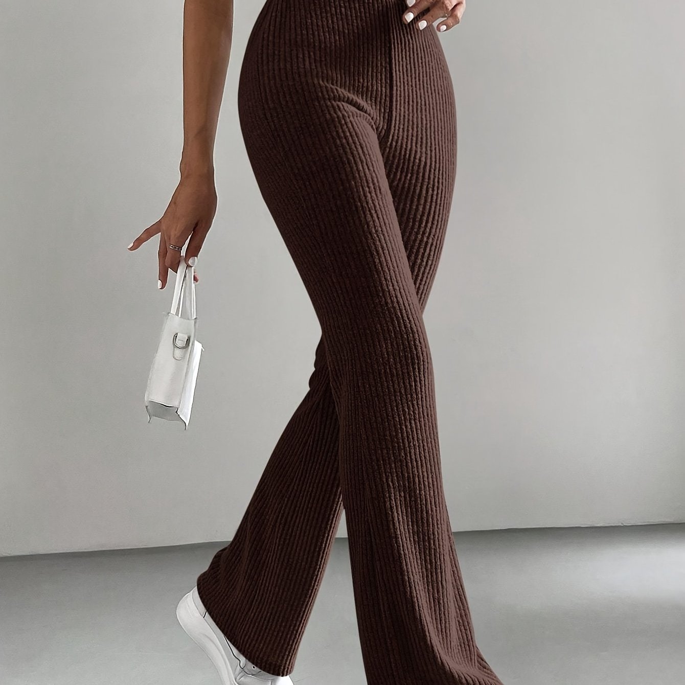 Image of Autumn And Winter Trousers With Elastic Waist, Straight Legs, And Flared Wide-leg L-shaped Pants