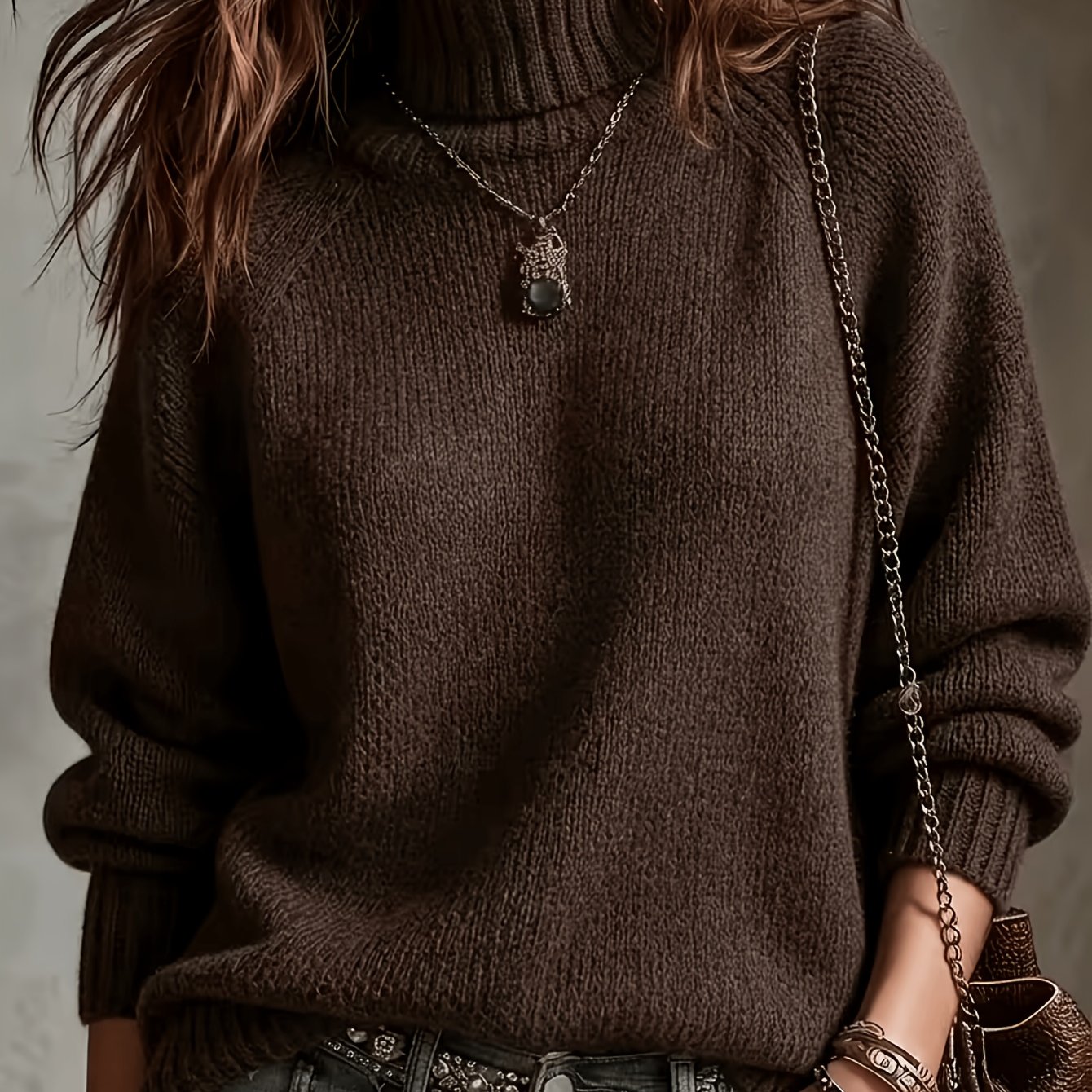 TEMU Pull marron à col montant pour femme, automne/hiver, épais, chaud et polyvalent, parfait pour se sous les vêtements d'extérieur pour les