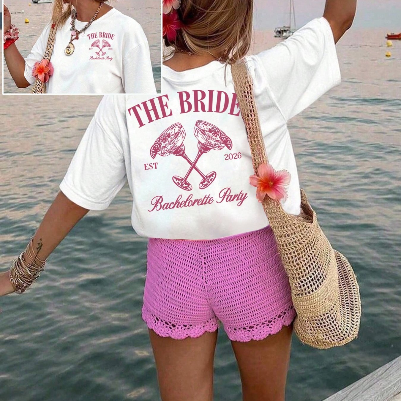 E-shop Das Braut-, Junggesellinnenabschied-Grafikdruck-T-Shirt, Kurzarm-Freizeitoberteil mit Rundhalsausschnitt für Sommer Frühling, Damenbekleidung