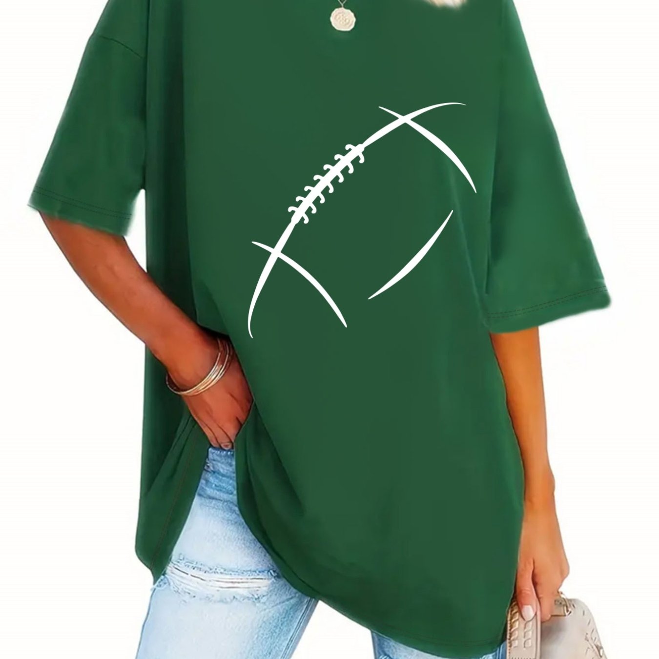 TEMU Plus Size - Plus Size - Fashionable Round-neck T-shirt With Printed Patterns In Plus Size