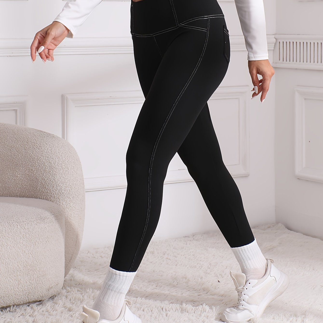 Image of [printed Pants - Not Denim Fabric]women's Denim Leggings With Pockets, High-waisted And Stretchy For A Effect, Perfect For Yoga, Made From, Stylish And Versatile For Casual Wear
