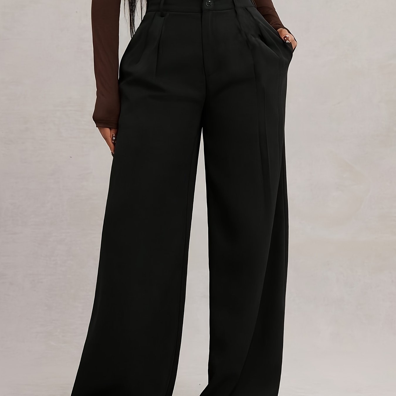 E-shop Minimalistische Damenmode Einfarbige High-Waist Hose mit weitem Bein, Pendler-Hose, High-Waist Wide-Leg Anzughose, Faltenhose, Vielseitige