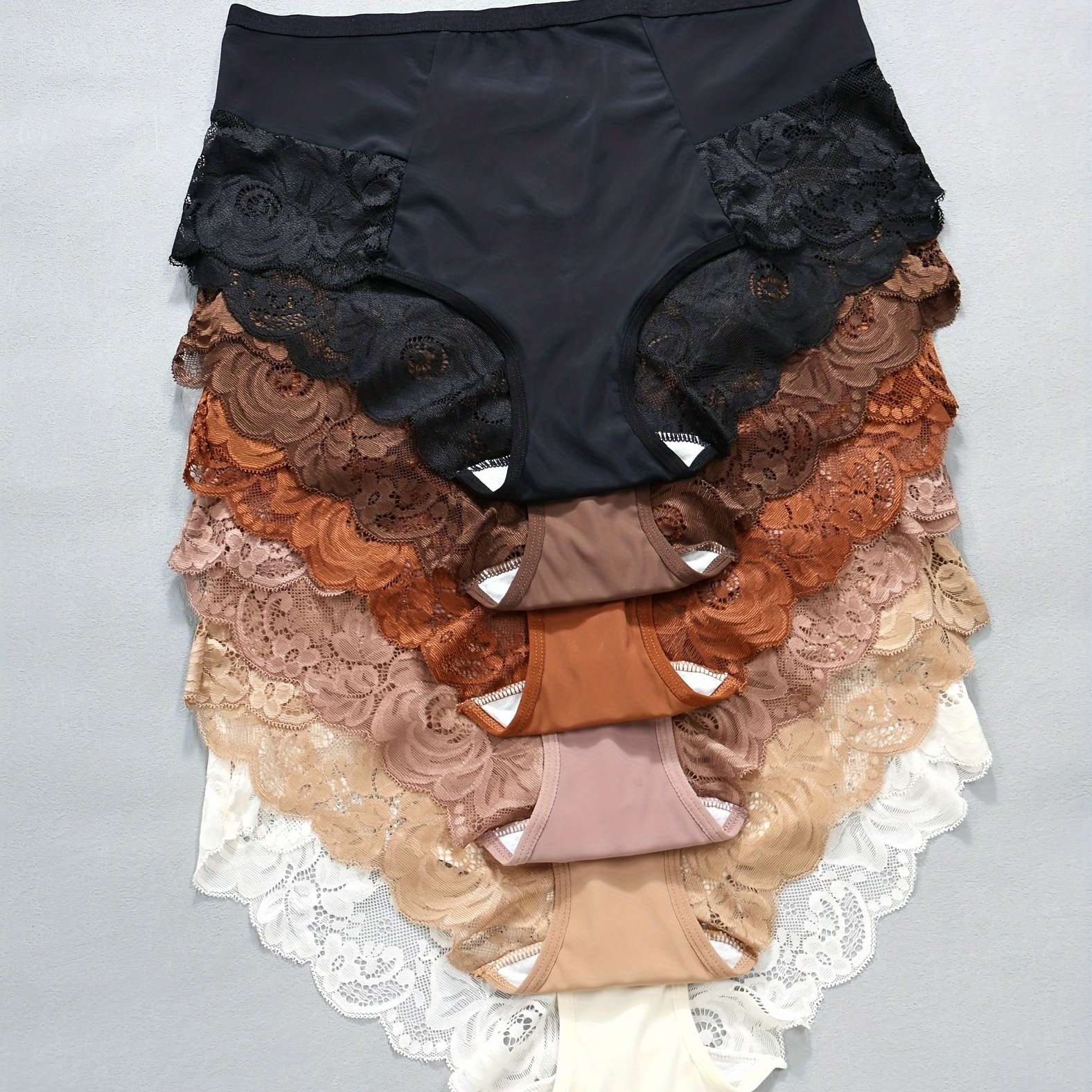 Set Of 6 - Women's Plus Size Breathable Comfortable Lace Trimmed Sexy Triangle Underwear