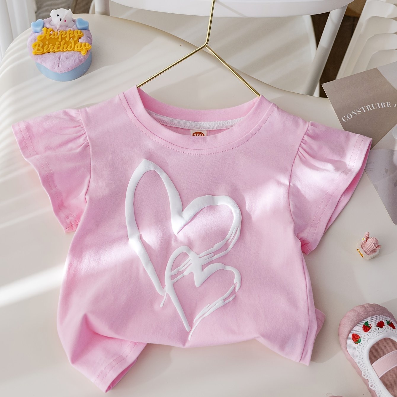 Girls' 3d Print Cute Flutter Sleeve Fashion Casual T-shirt