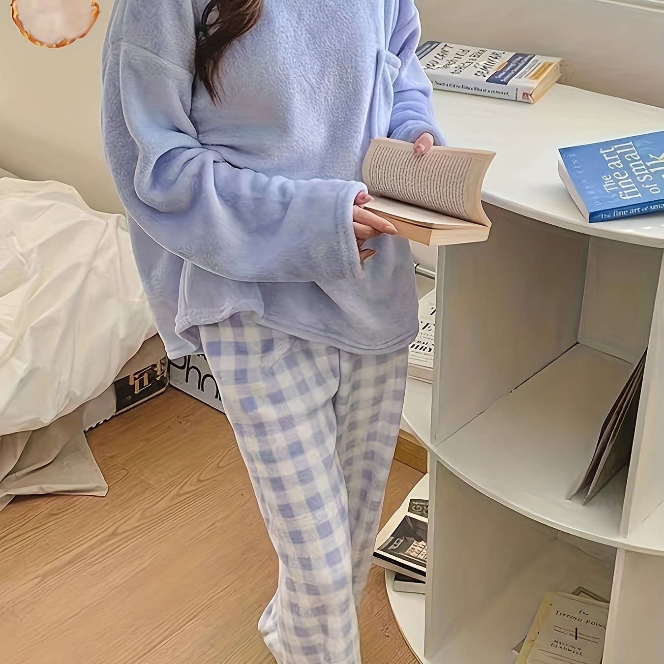 TEMU Cozy And Warm Pajama Set With Comfortable Long-sleeve Pajama Top And Plush Pajama Bottoms, Women's Loungewear And Sleepwear.