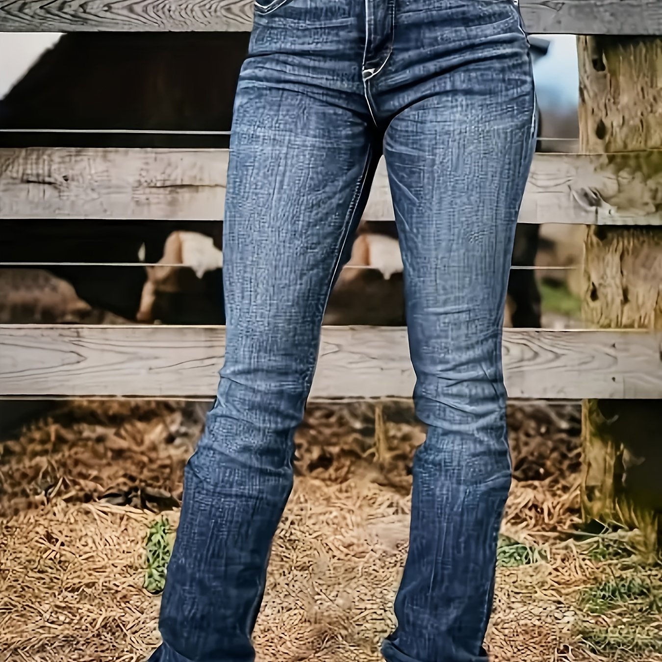 TEMU Fashionable High-waisted Skinny Jeans, Denim, High Quality Elastic , Elegant Casual Fashion Daily Essential, Exquisite Prickly Pattern