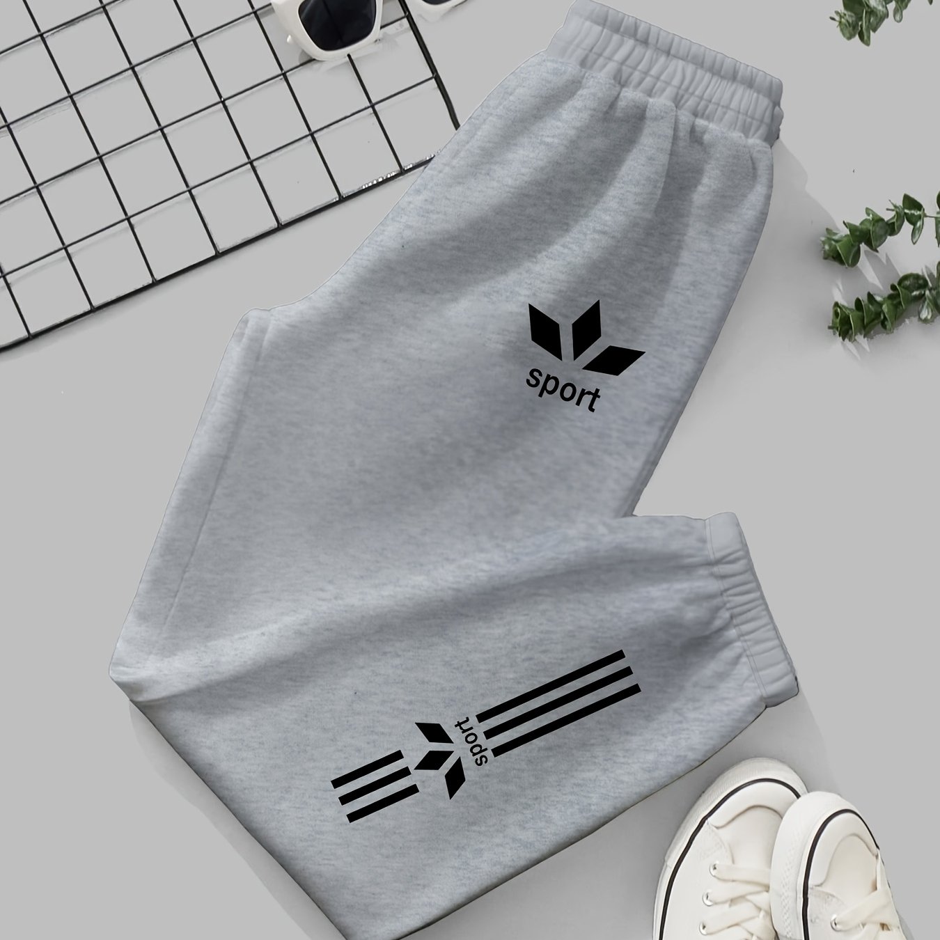 TEMU American-style Geometric Pattern Print Sweatpants For Women, Loose-fitting Casual Long Pants, Trendy Brand Joggers