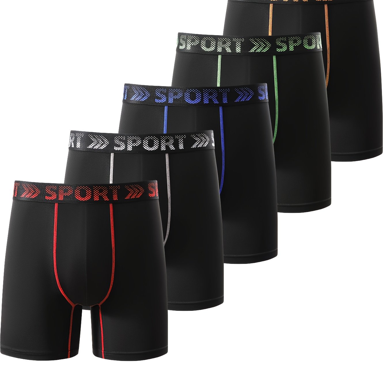 TEMU Set Of 's Long Sports Boxer Shorts, Stylish Long Leg, Sexy Color-blocking, Breathable, Easy And Casual Shorts