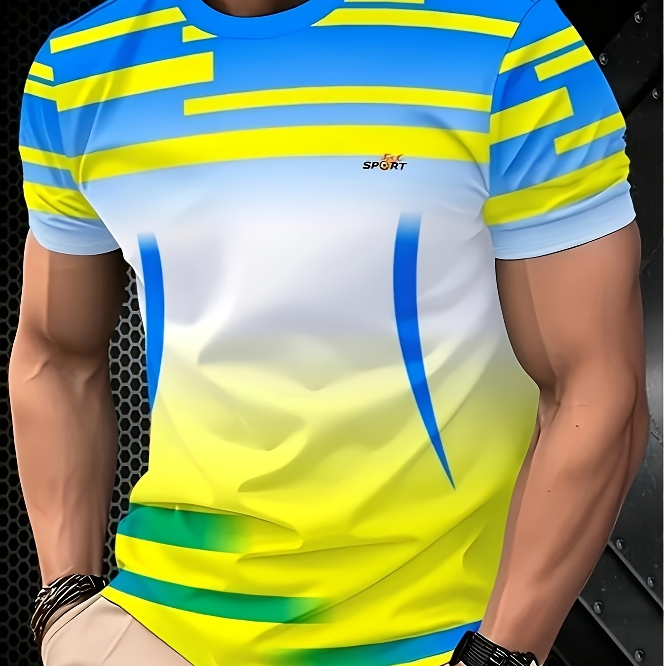 TEMU [printed Design - Not Textured] Men's Fashion T-shirt Durable Polyester Men's Short Sleeve Comfortable T-shirt