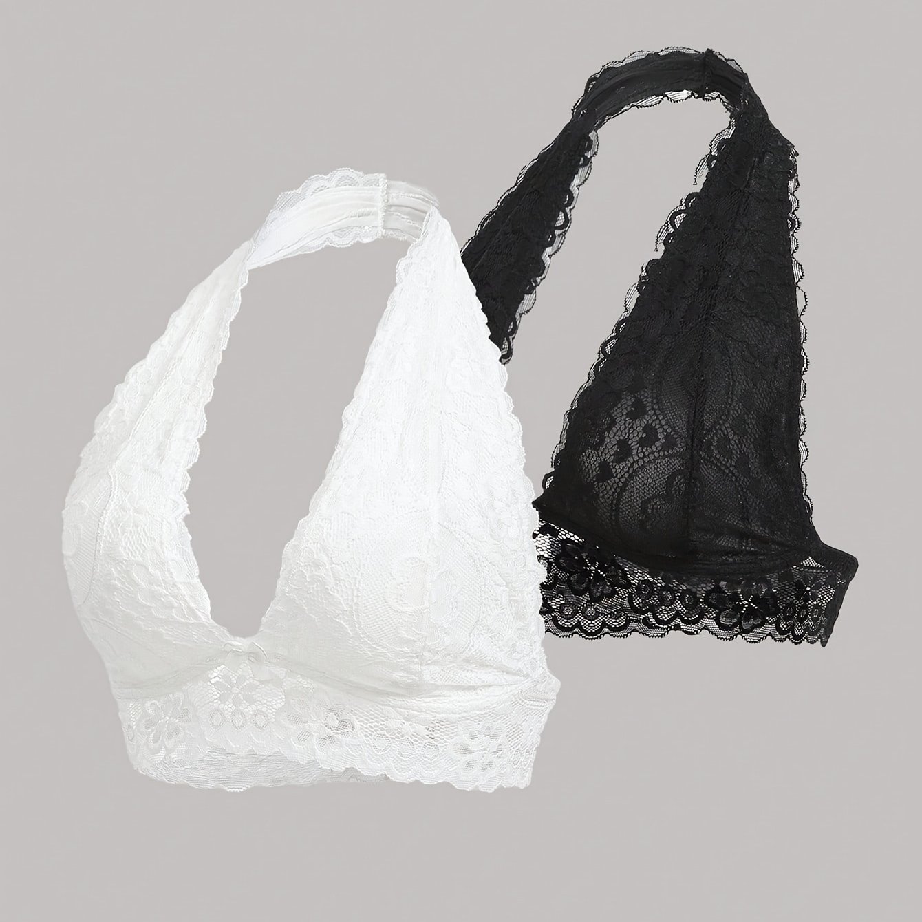 Image of 2pcs Set Of Western Romantic Lace Halter Seamless High-elastic Soft Comfortable Breathable Women's Bra