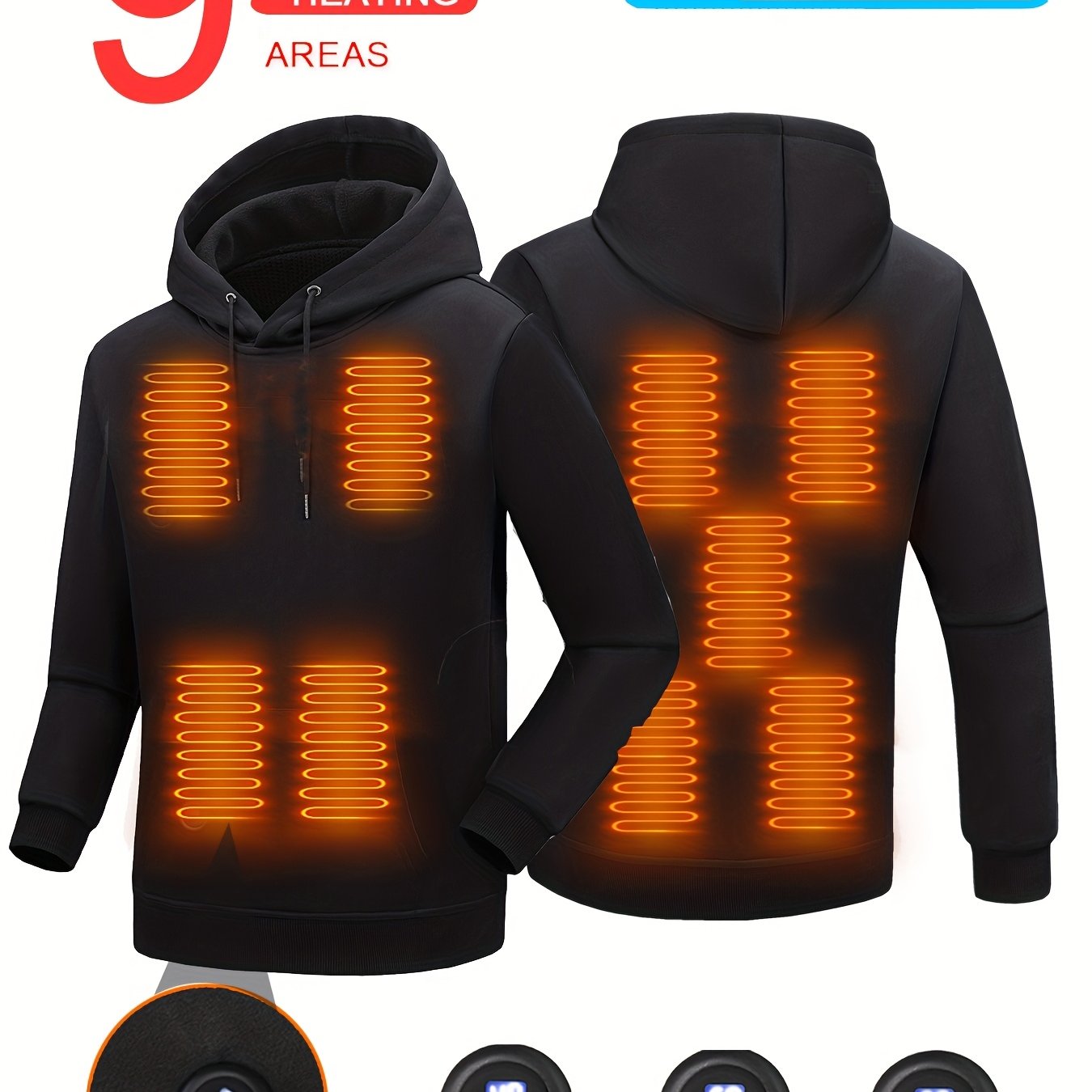TEMU Heated Sweatshirt, Smart Heated Hoodie With 9 Heating Zones, Fast Usb Charging, Adjustable Temperature, Casual Solid Color, Long Sleeve, Woven