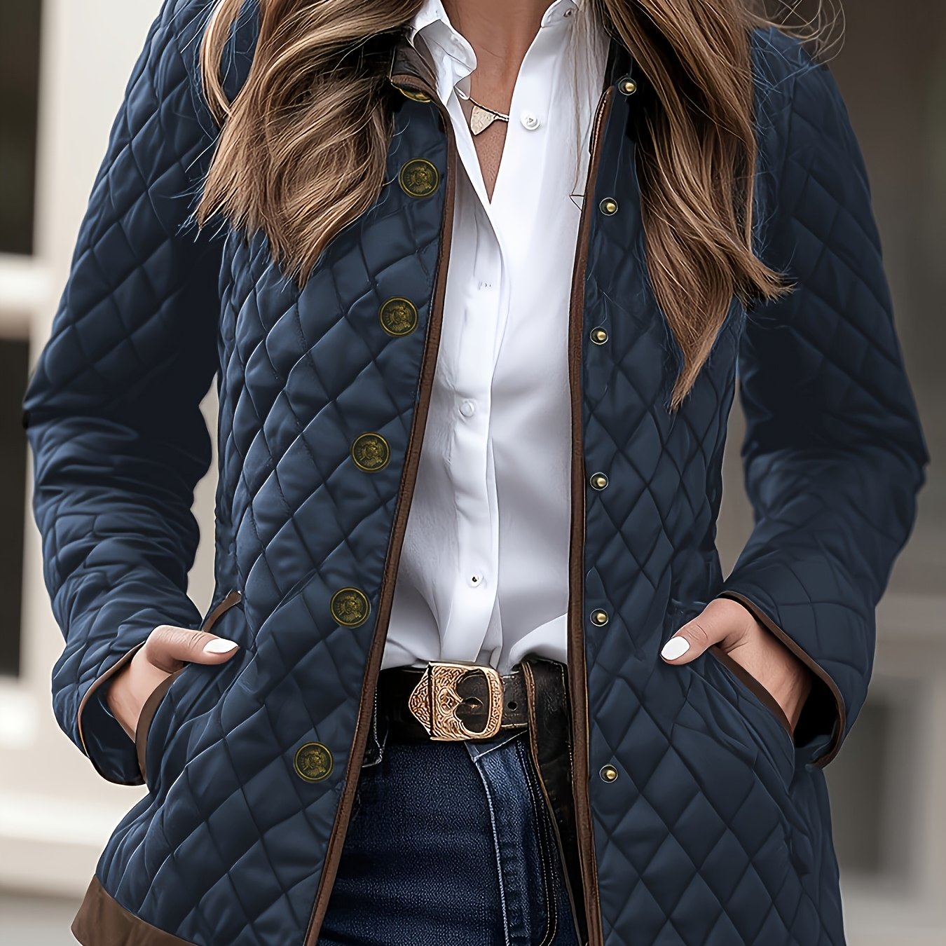 TEMU New Fall Clothes, Classic Fashion Jacket Style, Autumn Winter Women's Jacket, Fitted Style, Halloween Country Metal Buttons And Brown Trim Add
