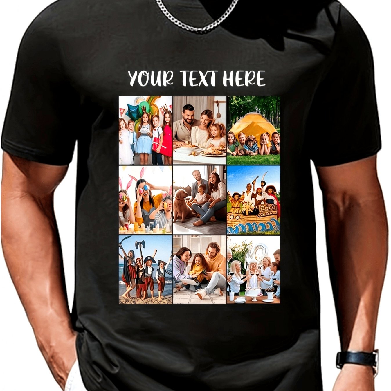 TEMU Customizable Men's Short-sleeve T-shirt - Personalized Photo Print, Custom Pattern - Casual And Sportswear, Purchases For Events,