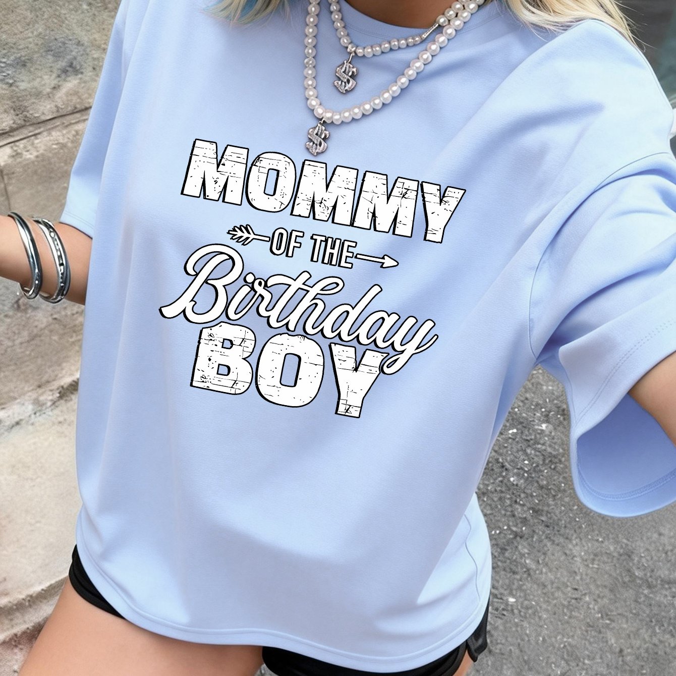TEMU Y2k Style Women's Summer Casual Short Sleeve Round Neck T-shirt, Individual Fun "mommy Of The Birthday " Print Pattern, Elegant Casual , And