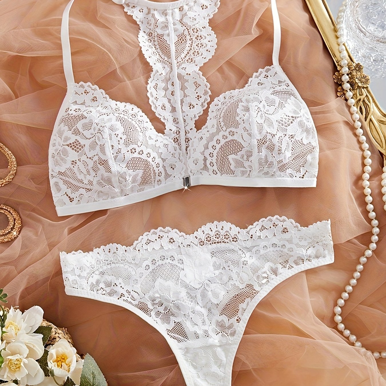 Women's Sexy Lingerie Two-piece Set, Stylish Lace Bra And Panty Set, Front Clasp Lace Pants Ladies Lingerie Set Women's Underwear Set For