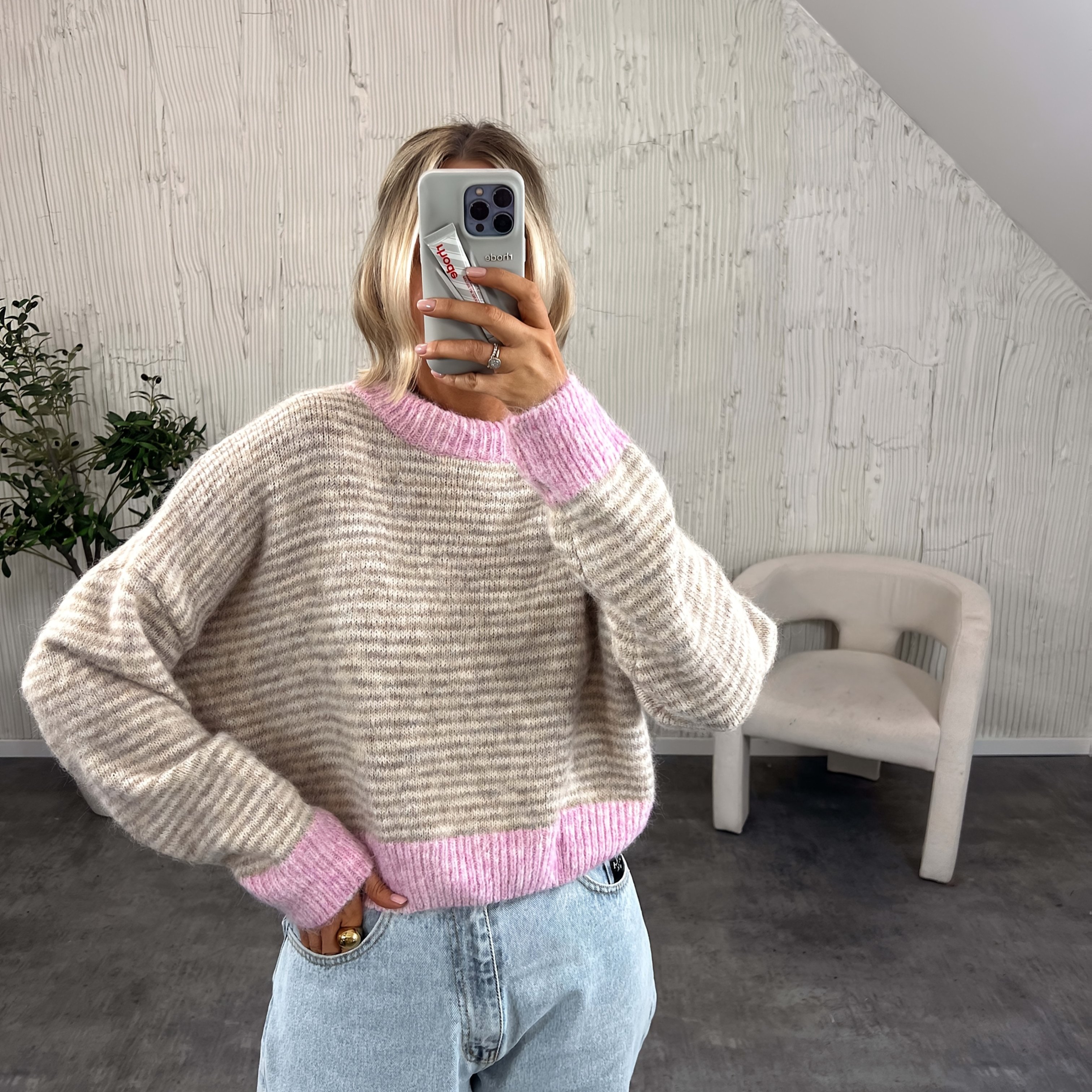European And American Autumn-winter Striped Color-block Sweater, Casual And Versatile Top, Niannian'