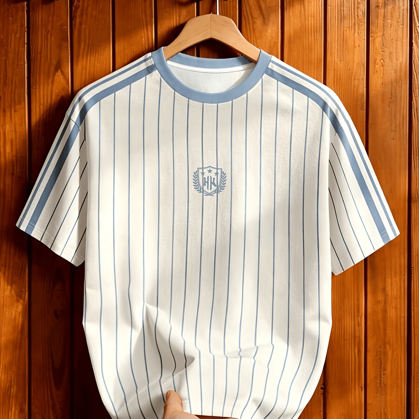 TEMU T-shirt d'été décontracté à rayures pour homme avec bandes d'épaule contrastées et imprimé épi de blé - Haut respirant à col ras du cou et