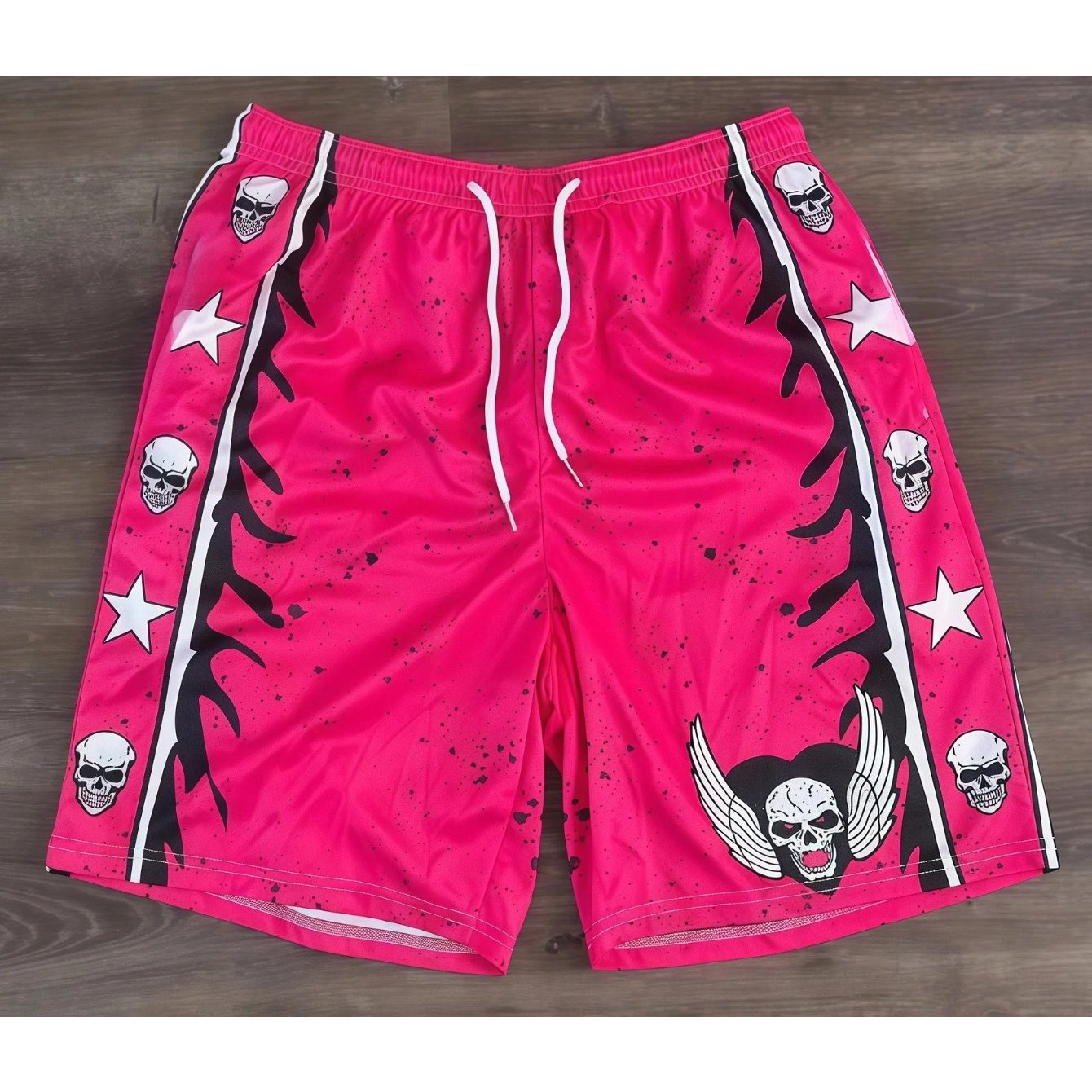 TEMU [printe Esign-not Texture]hip-hop Men's Shorts: Shorts With Winged Skull Print, Style, Easter Vibe, Suitable For Daily Wear, School, And Street
